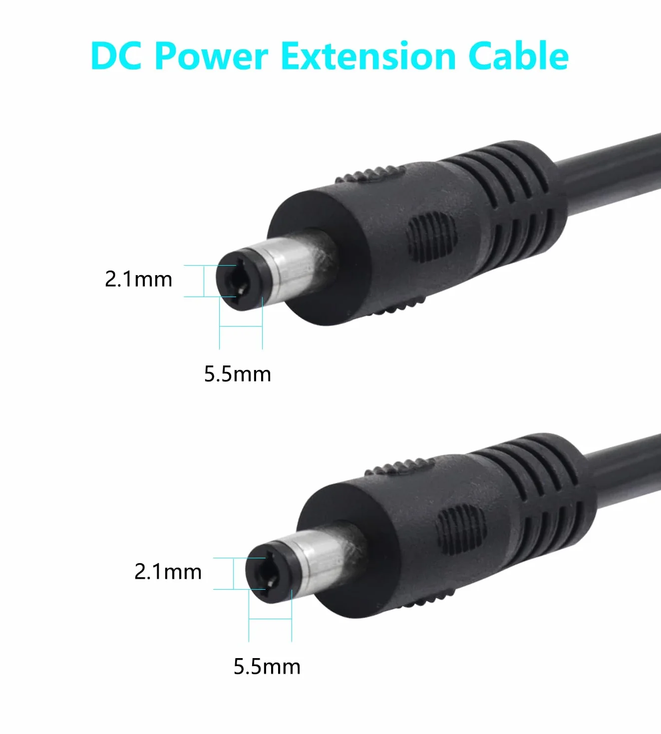 2 sztuki DC 3,3FT DC 12V 5,5 x 2,1 mm przedłużacz DC kabel do kamery bezpieczeństwa, taśma LED, monitoring IP CCTV (męski na męski)