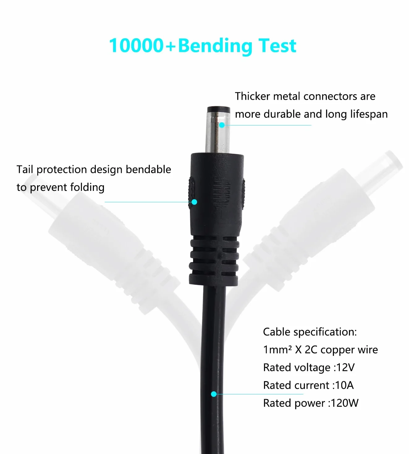2 sztuki DC 3,3FT DC 12V 5,5 x 2,1 mm przedłużacz DC kabel do kamery bezpieczeństwa, taśma LED, monitoring IP CCTV (męski na męski)