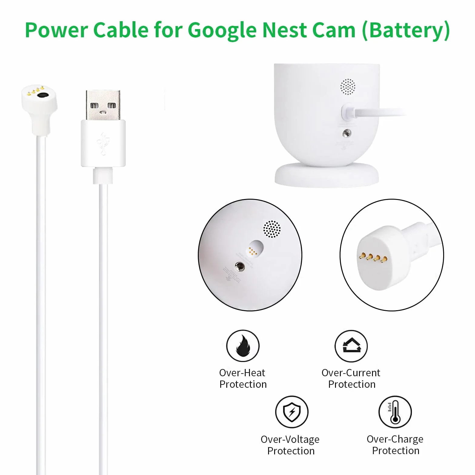 Kabel zasilający 17 stóp/5,2 m, 26,2 stopy / 8 m, 34 stopy, 10,4 m, kompatybilny z kamerą Google Nest Cam (bateria), magnetyczny kabel ładujący do baterii Google Nest Cam do użytku wewnątrz i na