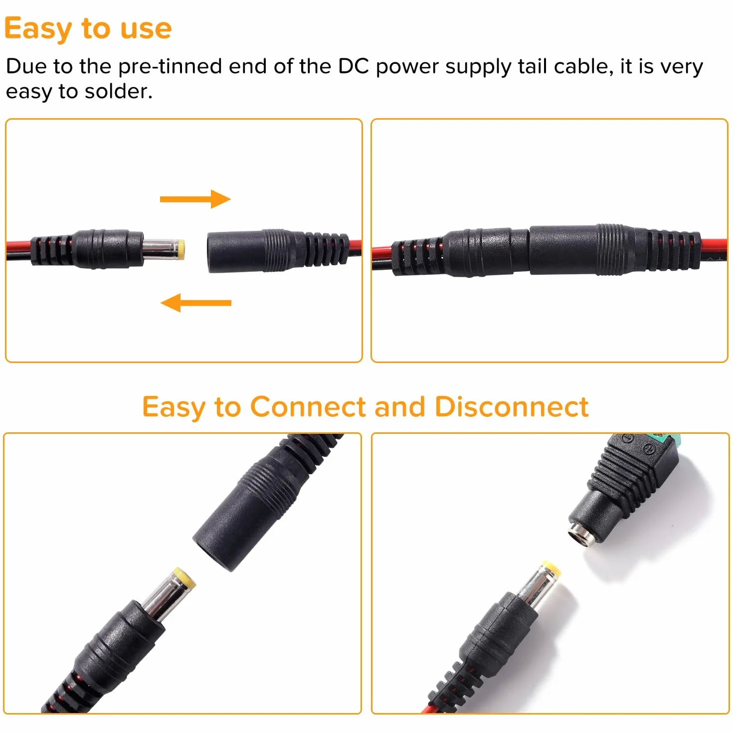 10 Par 5.5x2.1 mm DC Pigtail Męski Żeński Kabel, 12V DC Złącze Kablowe z Kablem 22 AWG, do Paska LED Kamery CCTV