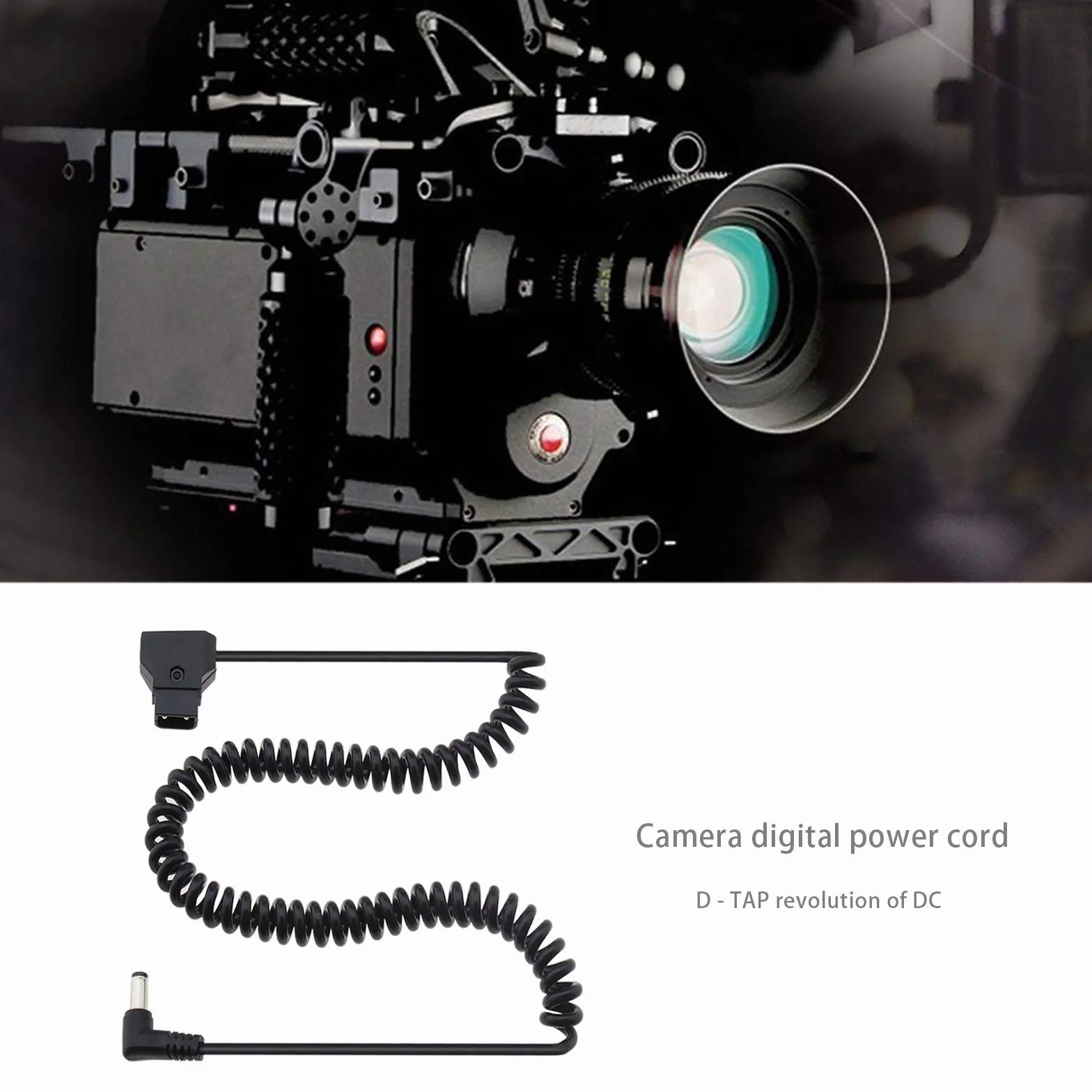 D-TAP 2-biegunowy męski na DC 5,5 x 2,1 mm złącze kątowe spirala kabel zasilający 50 cm do aparatu cyfrowego BMCC BMPCC 4K czarny