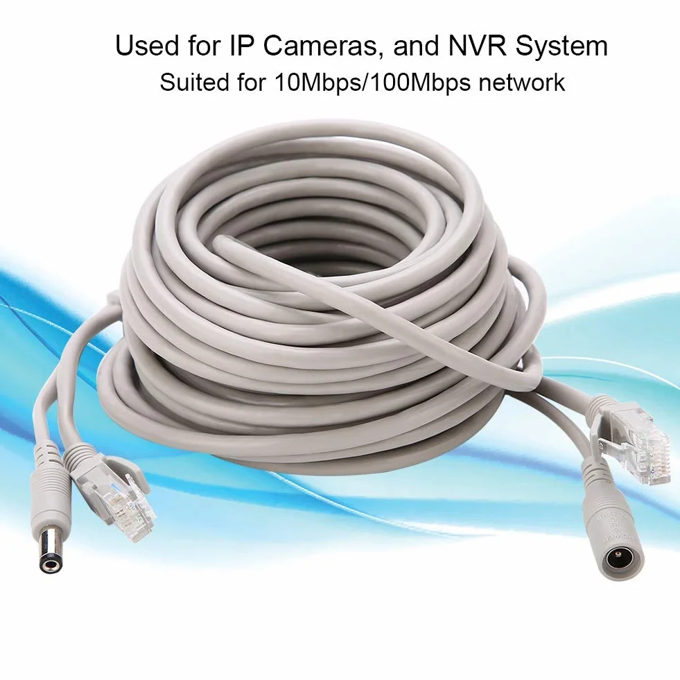 Sieć Kablowa i Zasilanie do Kamer Zewnętrznych Kabel Ethernet Cctv Plastik 5M 10M 15M 20M Rj45 + DC Kabel Ethernet Cctv do Kamer IP System Nvr 10Mbps100Mbps (15M) (10 mln)