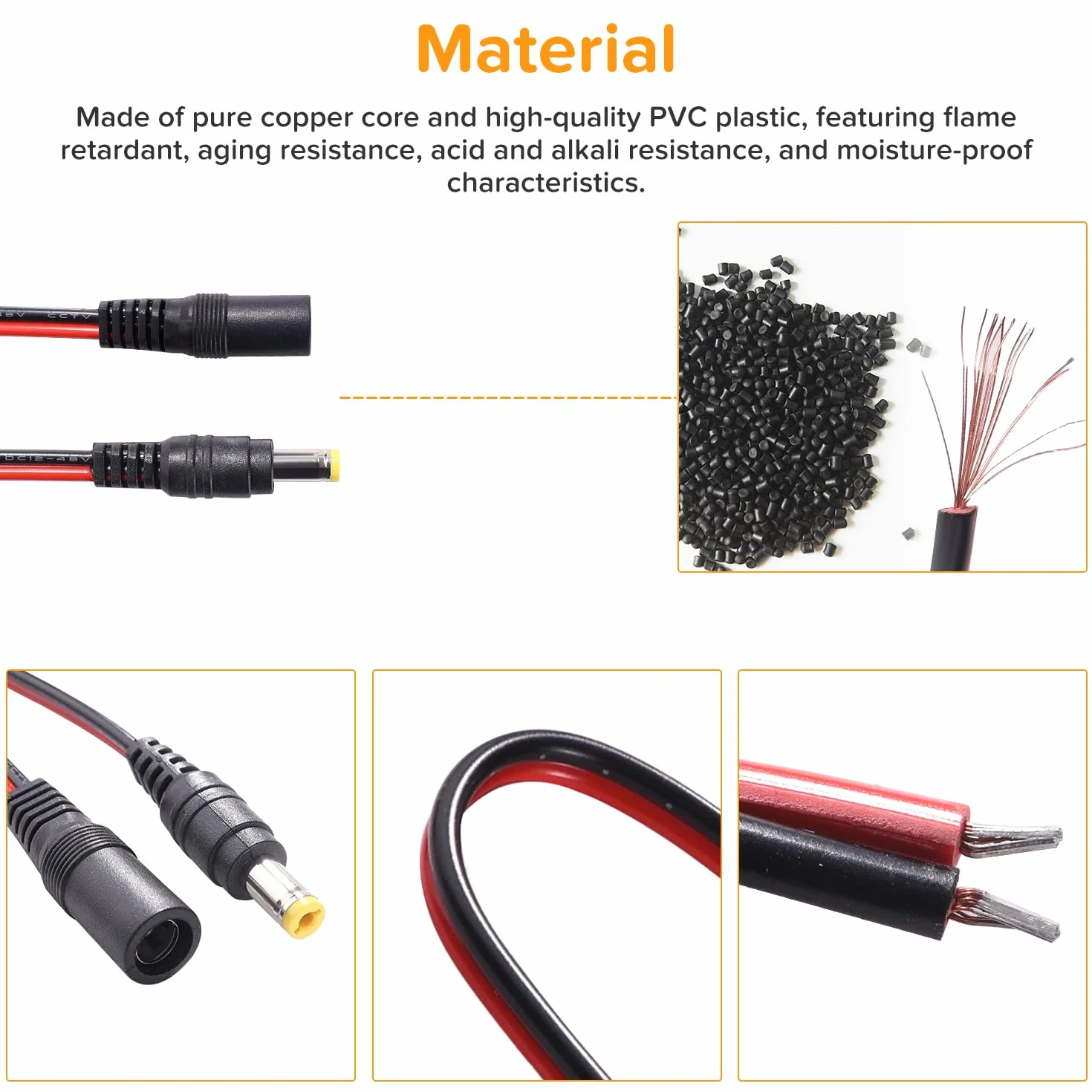 10 Par 5.5x2.1 mm DC Pigtail Męski Żeński Kabel, 12V DC Złącze Kablowe z Kablem 22 AWG, do Paska LED Kamery CCTV