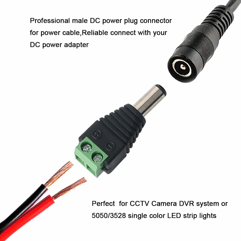 16 par Premium 5,5 x 2,1 mm złącze zasilania DC, 12 V / 24 V męski i żeński adapter zasilania DC, 2-pinowe złącze śrubowe DC, do taśmy LED kamery CCTV