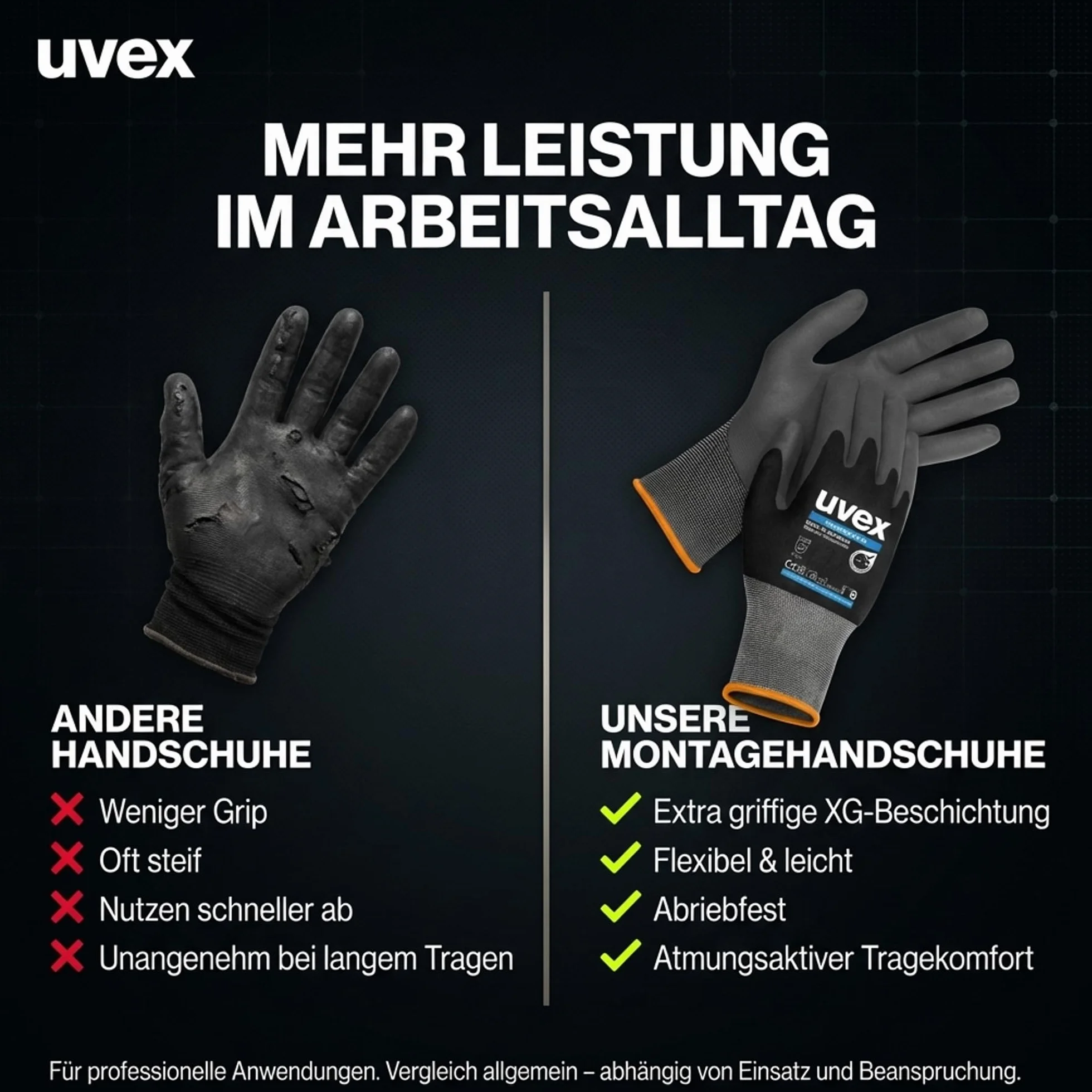 Uvex 3 pary rękawic roboczych phynomic XG - Rękawice ochronne do pracy - EN 388 - Szare/czarne - 11/2XL