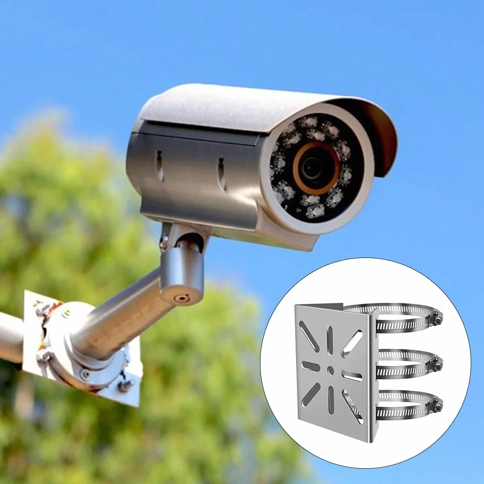 Uchwyt narożny do kamery, pionowy wspornik słupka, solidny metalowy wspornik narożny, upewnij się, że instalacja kamery bezpieczeństwa jest stabilna, ze śrubami + 3 regulowane pierścienie
