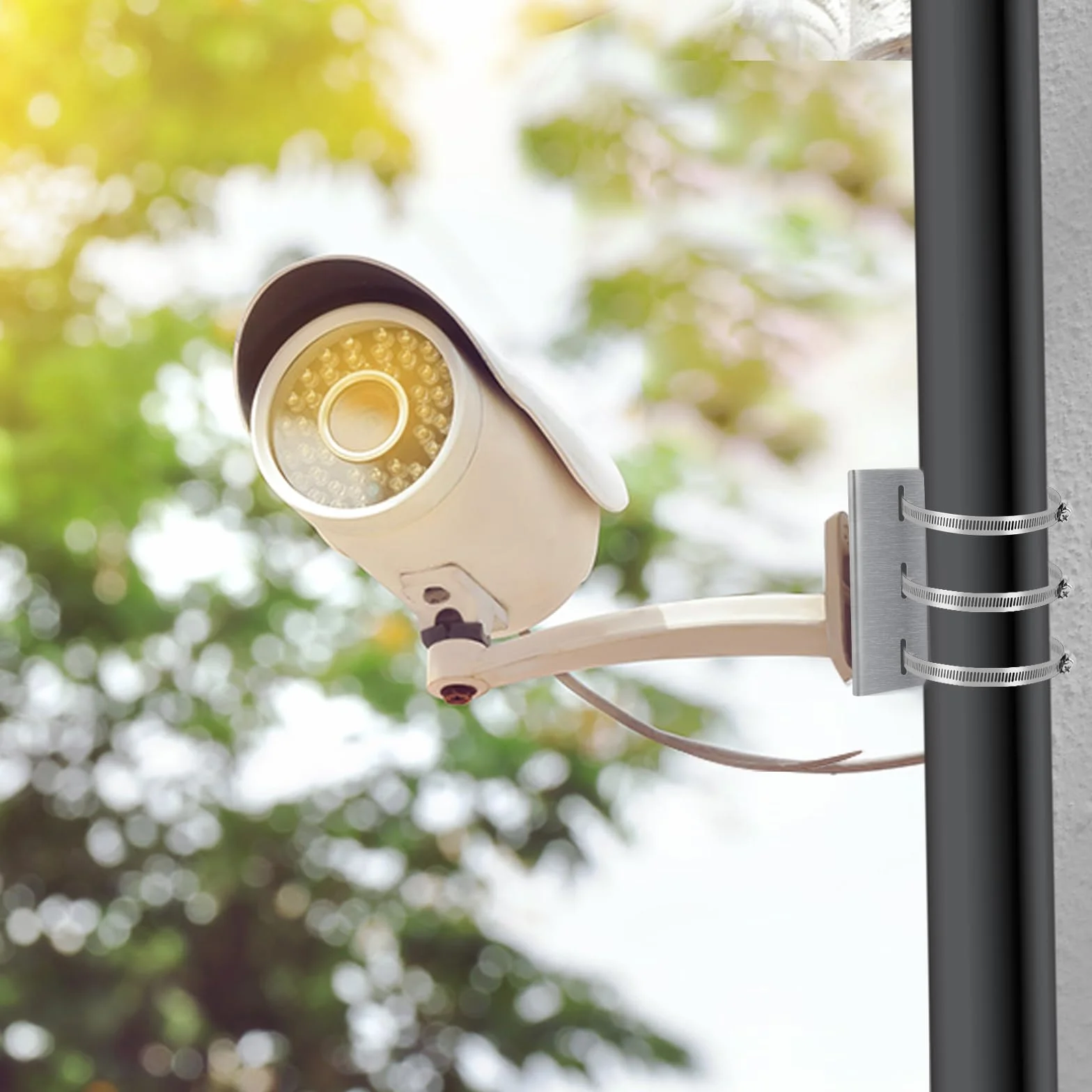 2 zestawy uchwytów na maszt do kamery monitoringu, pionowy uchwyt na drążek, mocowanie kamery, stal nierdzewna, uchwyt narożny z 6 regulowanymi zaciskami 20 cm do kamer CCTV, uchwyt ścienny na