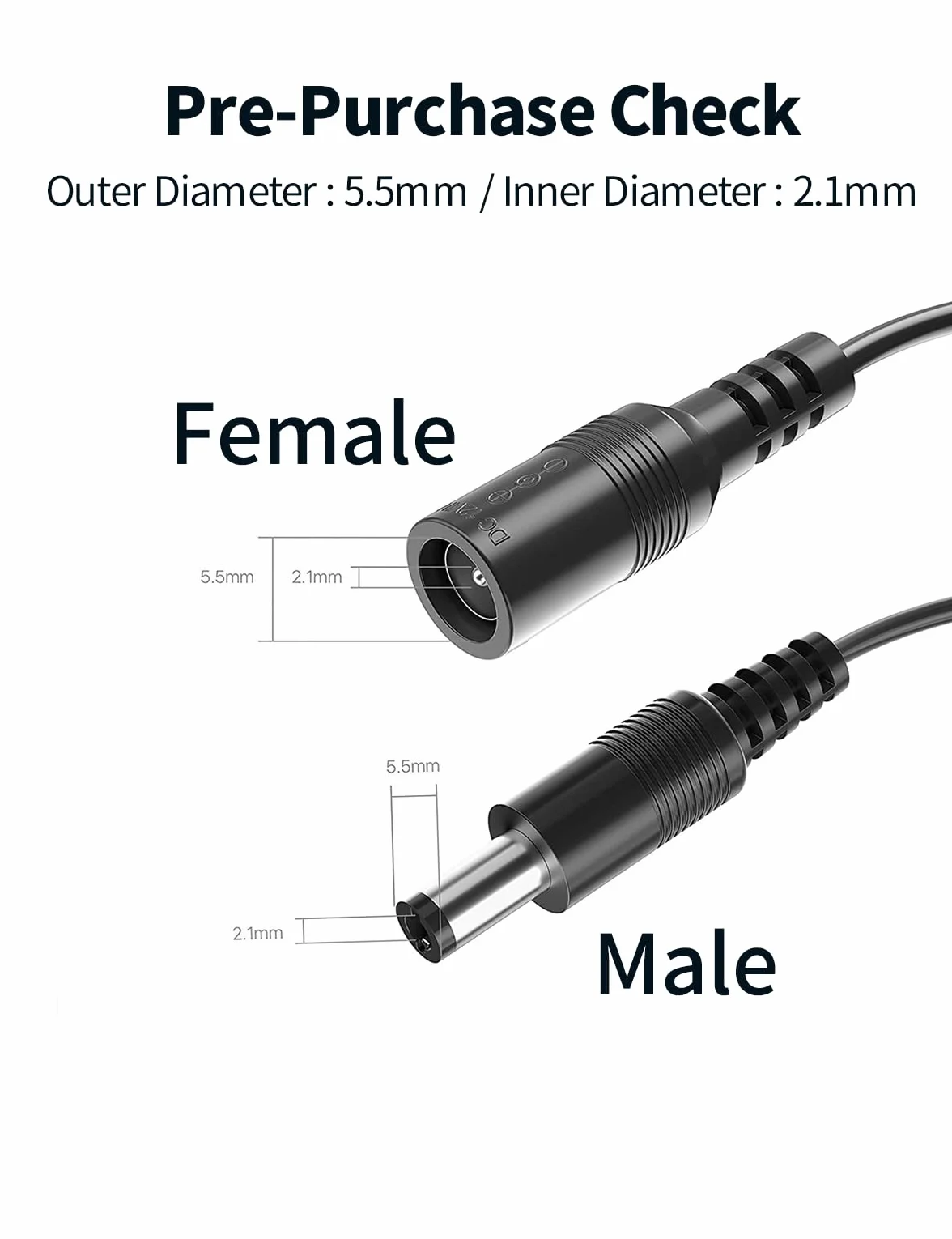 Tonton Kabel przedłużający DC 2 m 5,5 mm x 2,1 mm, 12 V kabel przyłączeniowy DC/DC kabel przedłużający do kamer CCTV, taśma LED, złącze do zasilacza, czarny, 2 m (1 opakowanie)