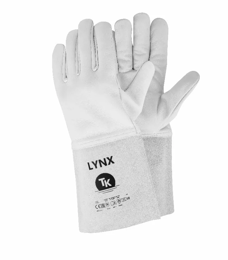 Rękawice spawalnicze TK Gloves LYNX Skórzane rękawice montażowe/rozmiar 11, 1 para białych rękawiczek, rękawice robocze/bez podszewki rękawice chroniące przed potem/Pełna skóra kozia
