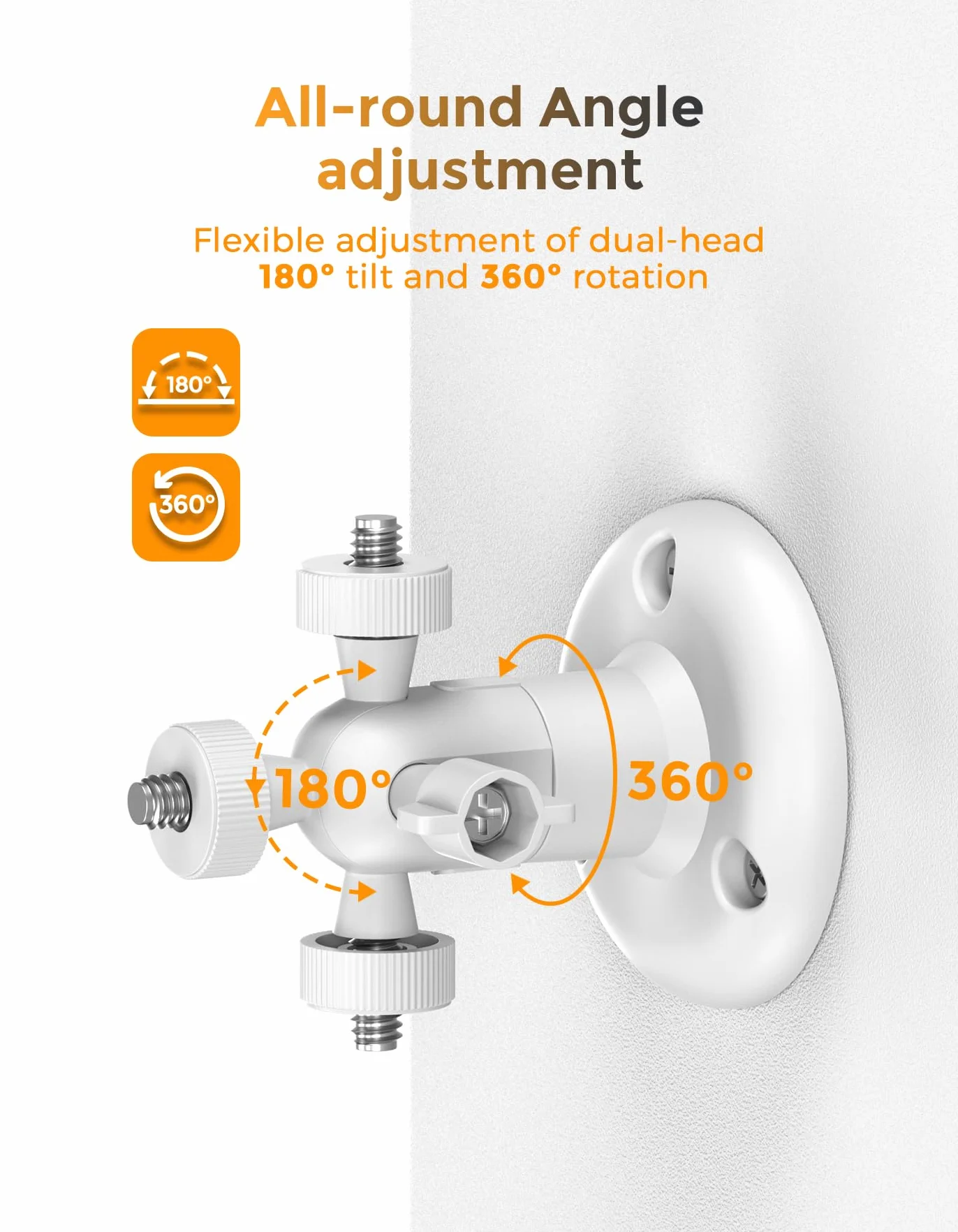 Uchwyt ścienny kompatybilny z Eufycam 1/2/2C/2C Pro/3/3C/E & Arlo Pro 2/3/4/Ultra/Essential, 2 sztuki, regulowany uchwyt kamery bezpieczeństwa 360°, do użytku wewnątrz i na zewnątrz, biały, gwint 1/4"