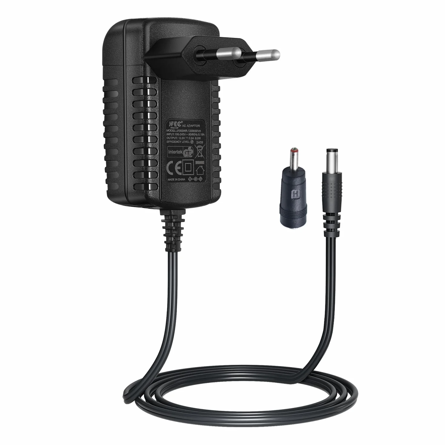 AC do DC 12 V 0,5 A zasilacz sieciowy, wtyczka 5,5 mm x 2,1 mm z końcówkami wtykowymi 3,5 mm x 1,35 mm, do kamery CCTV LED String Light