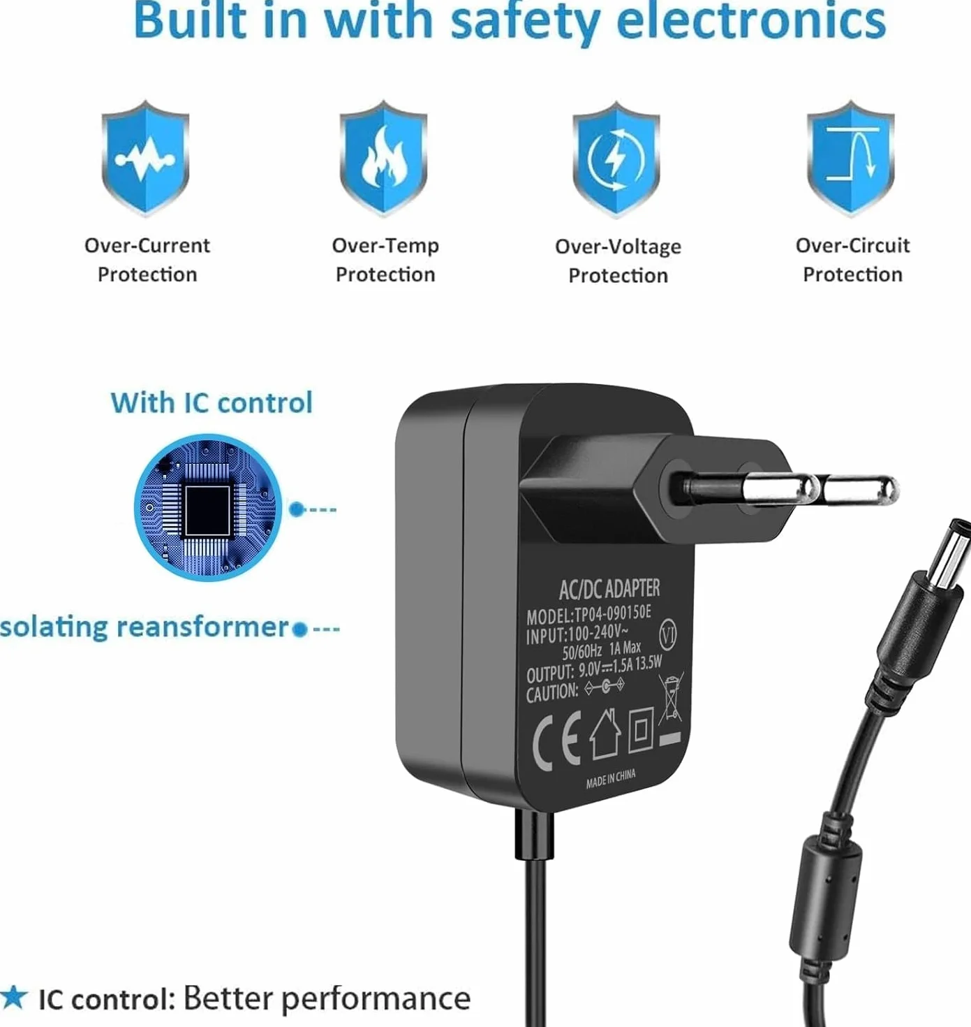 Zasilacz 9V do kamery TP-Link Tapo C100, C200, C210, C310, C320WS, C100/A TC60 TC70 Adapter AC na DC do inteligentnej kamery bezpieczeństwa CCTV
