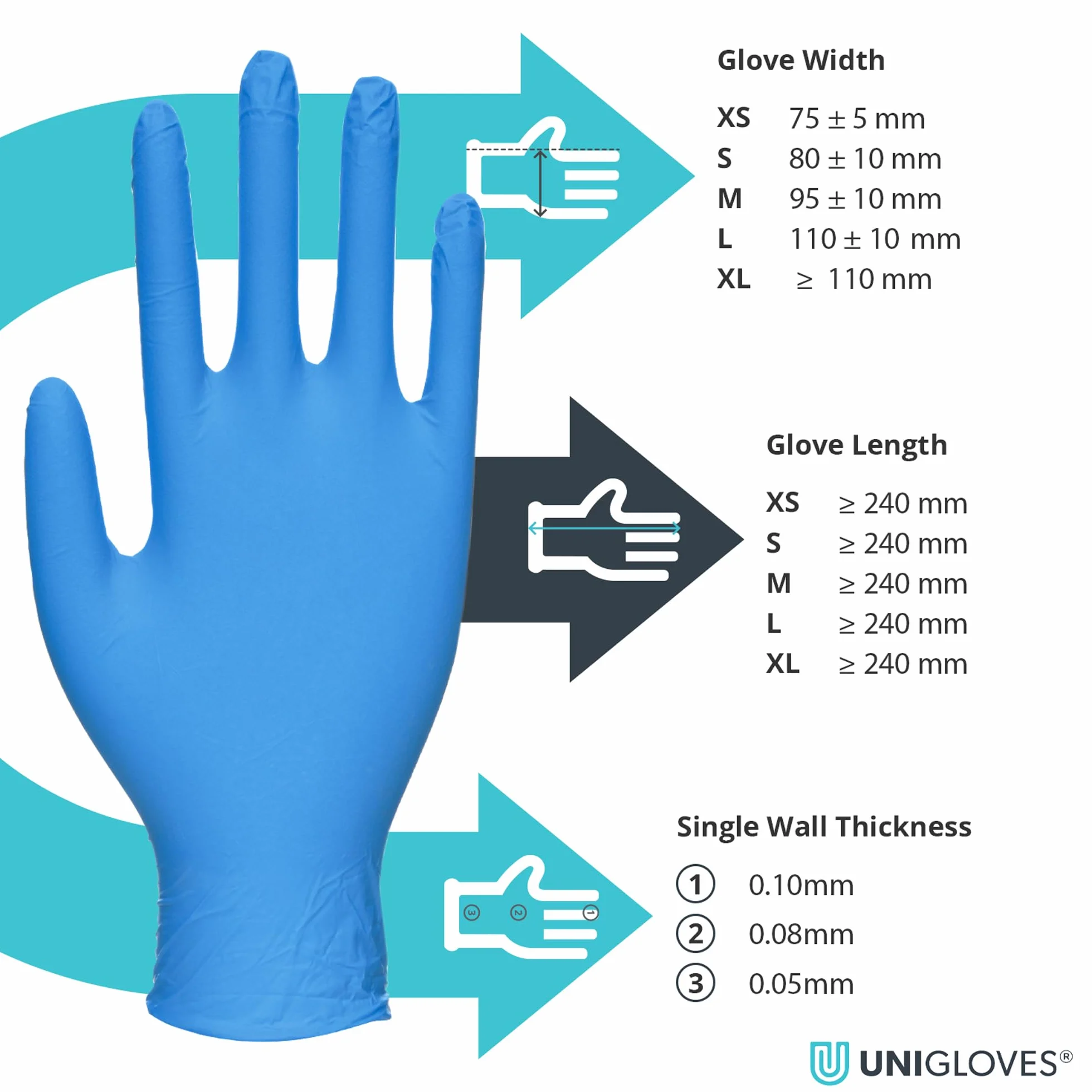 UNIGLOVES Blu Pearl nitrylowe rękawiczki jednorazowe - uniwersalne rękawiczki jednorazowe, bez pudru i lateksu, 100 sztuk, niebieskie, rozmiar XL (GP0015)