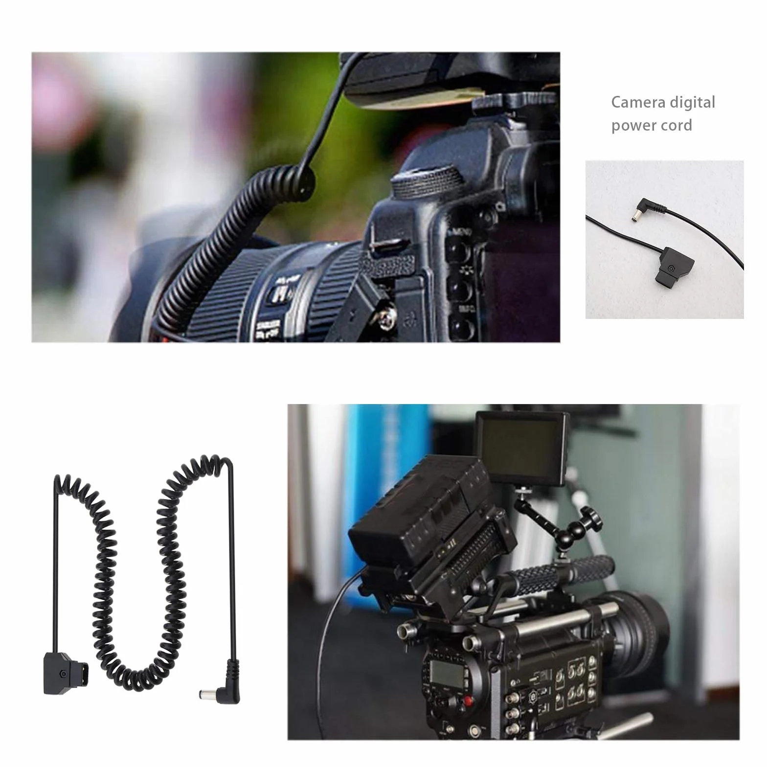 D-TAP 2-biegunowy męski na DC 5,5 x 2,1 mm złącze kątowe spirala kabel zasilający 50 cm do aparatu cyfrowego BMCC BMPCC 4K czarny