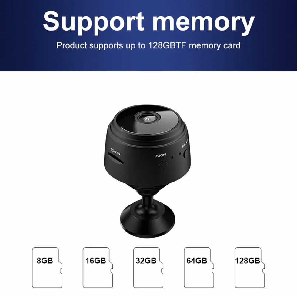 A9 Mini Kamera WiFi 1080p Bezprzewodowa Kamera Bezpieczeństwa Domowego z Wykrywaniem Ruchu, Noktowizorem IR, Zdalnym Monitorowaniem przez Aplikację, 4K/2K/1080p/720p