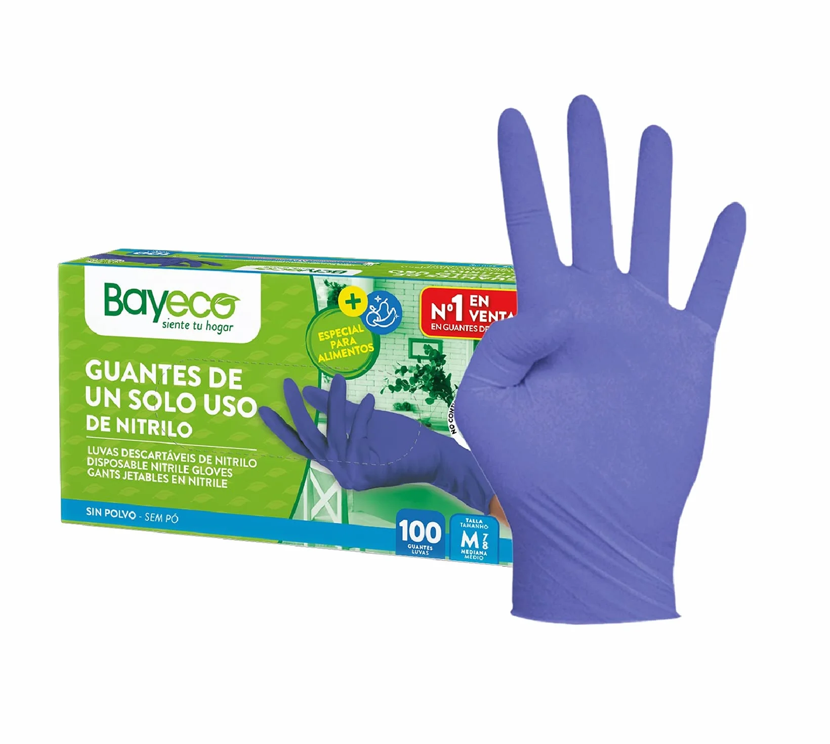 Bayeco - Disposable Nitrile Gloves - Blue - Environmentally Friendly - Rolled Edge - Textured Fingers for Better Grip - Pack of 100 - Dispenser Pack - Size M