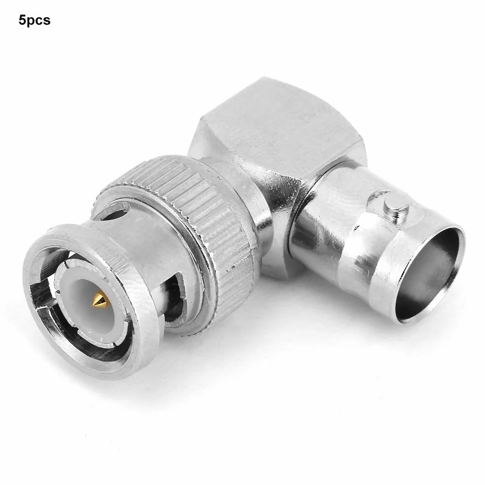 Cryfokt Premium 90 Stopni BNC Złącze Męskie na żeńskie Adapter 5 szt. Kabel Koncentryczny w Kształcie Litery L, Zapewniający stabilną transmisję Sygnału Odpowiedni dla Większości Typów Kabli