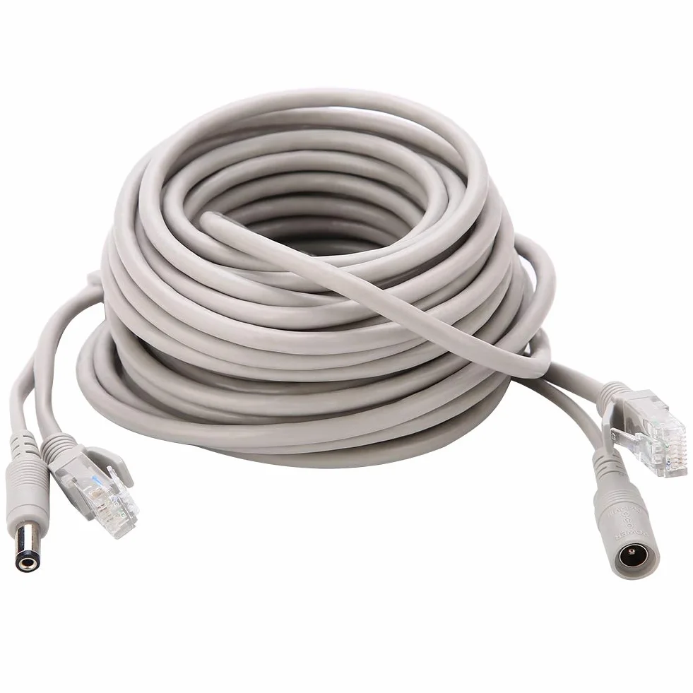 Kabel CCTV 5 m/10 m/15 m/20 m, kabel zasilający wideo AHD do systemu monitoringu CCTV, kabel kota do kamer IP, system NVR, 10 Mbit/s/100 Mbit/s (kolor: biały) (15 m)