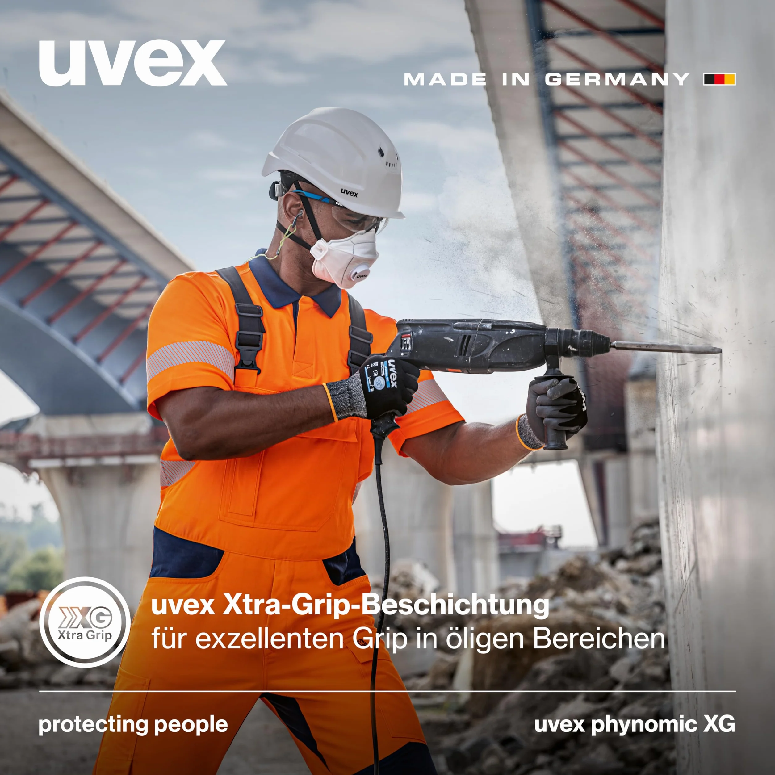 Uvex 3 pary rękawic roboczych phynomic XG - Rękawice ochronne do pracy - EN 388 - Szare/czarne - 11/2XL