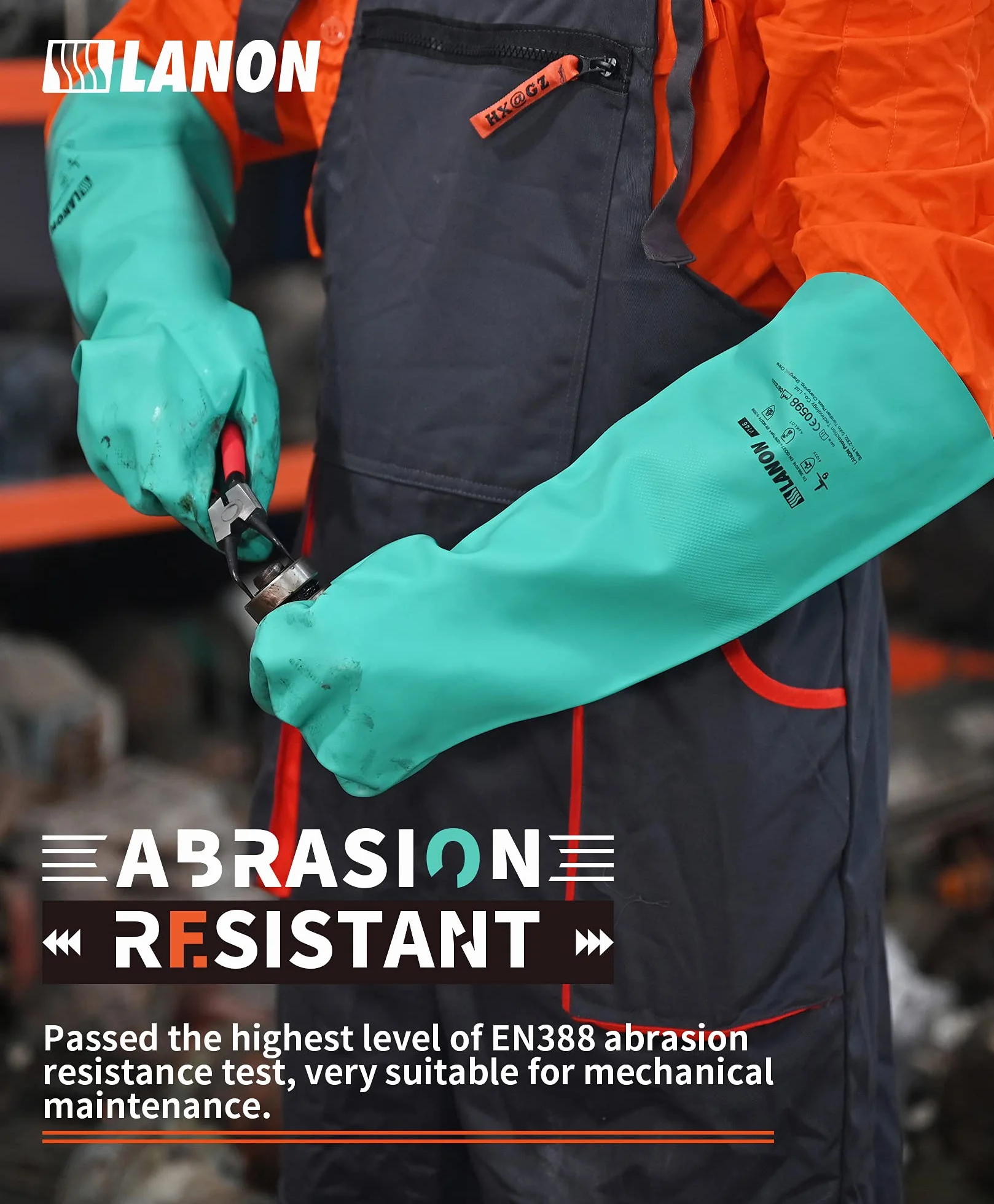LANON Protection Chemical Resistant Gloves 18Inch Nitrile Non-slip Chemical Protective Gloves Resist Strong Acid, Alkali,Latex Free Safety Work Gloves 22mil Heavy Duty Gloves Large Green…