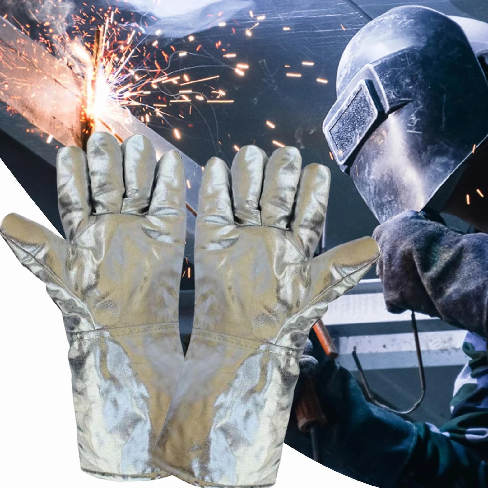 Rękawice Termoizolacyjne - Rękawice Ze Wzmacnianą Folią Aluminiową Do Odlewania - Bezpieczne Robocze Do Hutnictwa Szkła Metalurgii Kuchni