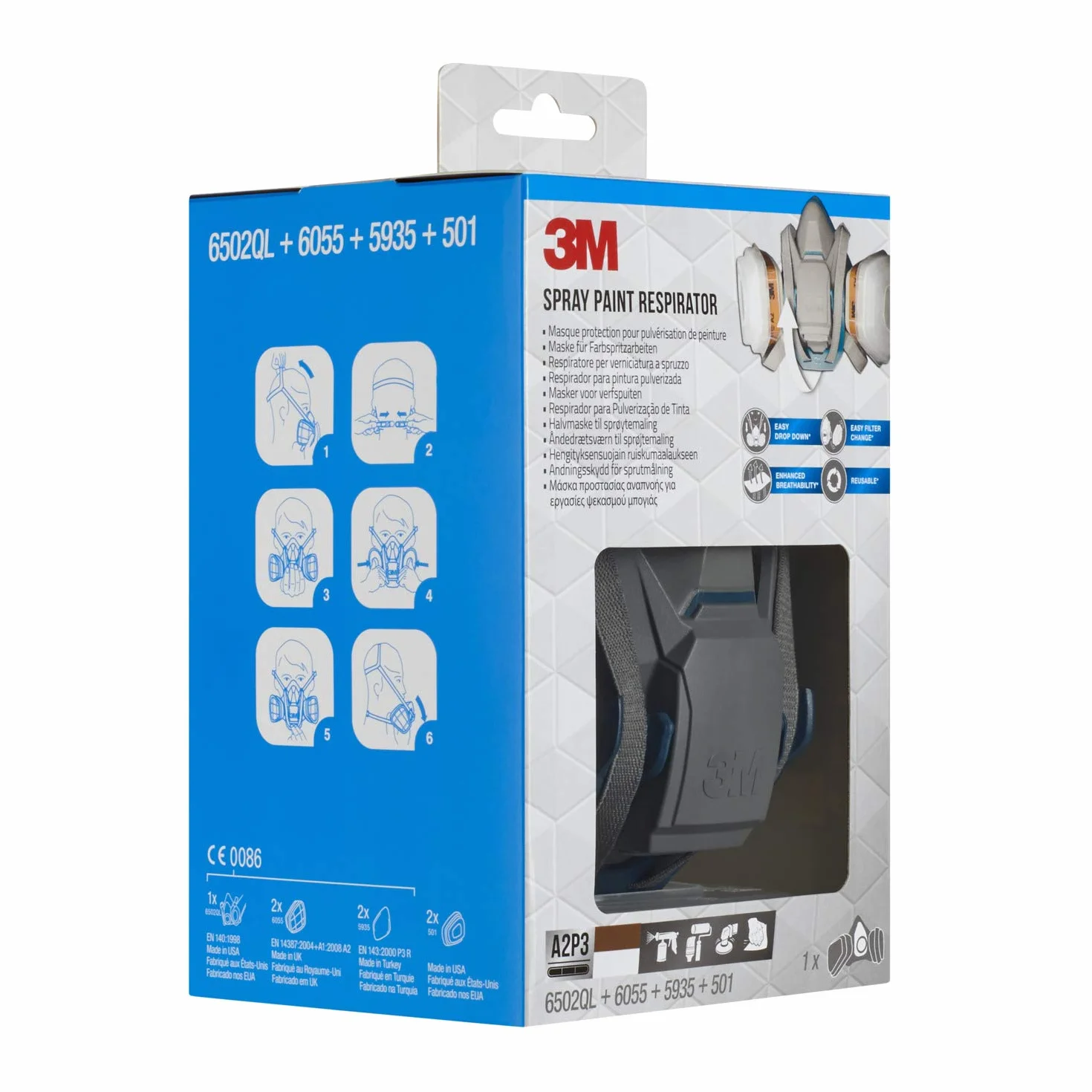 3M maska ochronna 6502 QLPRO – półmaska z wymiennymi filtrami przeciwko gazom organicznym, oparom i cząsteczkom – maska lakiernicza z poziomem ochrony A2P3 do prac malarskich i szlifierskich