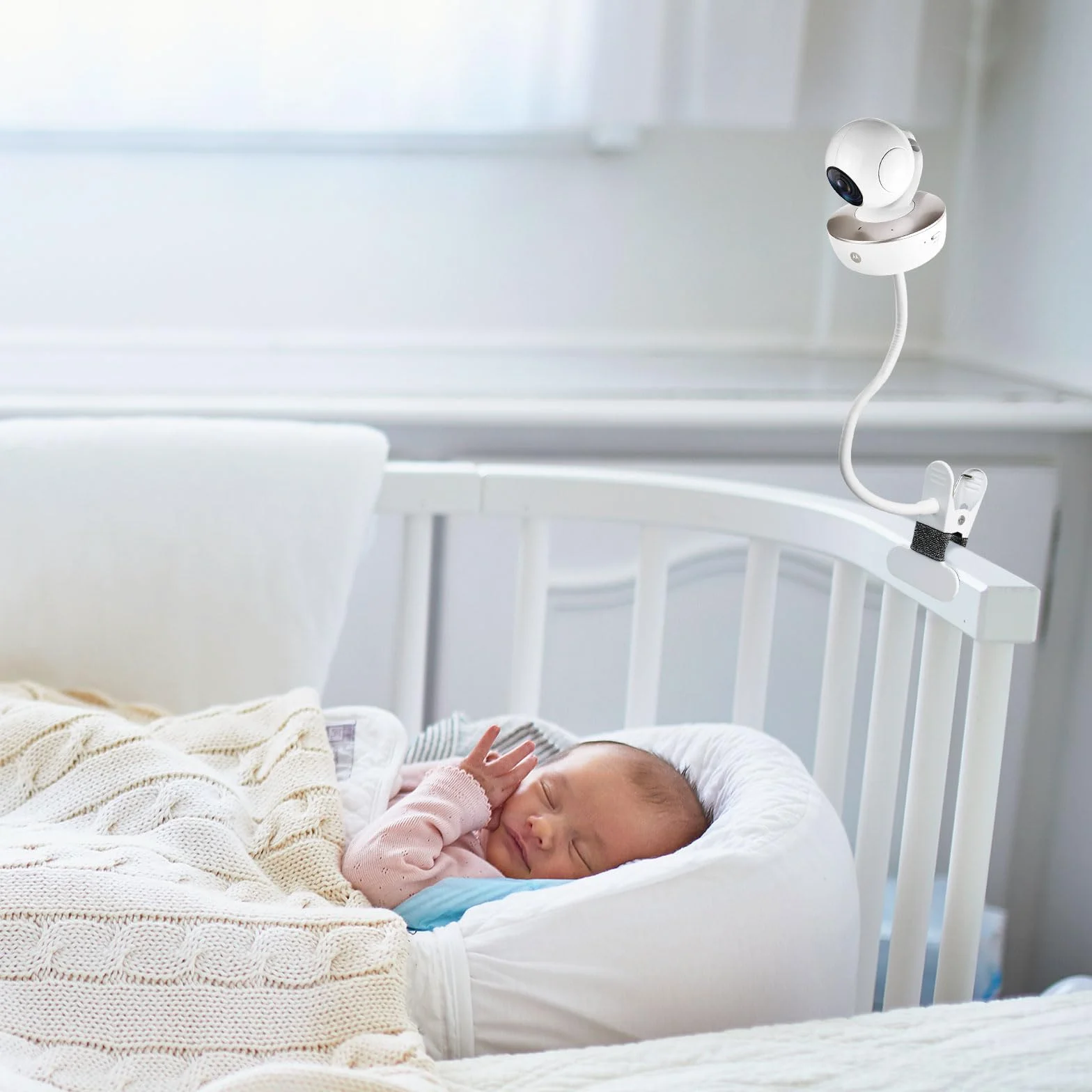 HOLACA Uniwersalny uchwyt do monitorowania niemowląt Arlo, GHB, HelloBaby, ieGeek, Momcozy, Motorola i + (1/10.2 cm) beznarzędziowy i bezśladowy klips montażowy biały