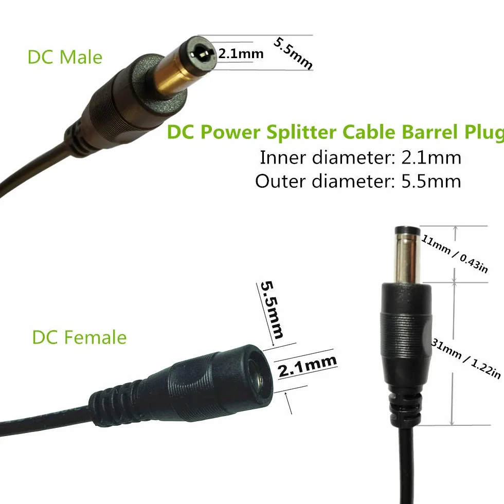 5 Pack 5,5 x 2,1mm DC 12V Adapter Kabel Power żeński na męski dla kamery CCTV Y-Splitter-Kabel (15cm)
