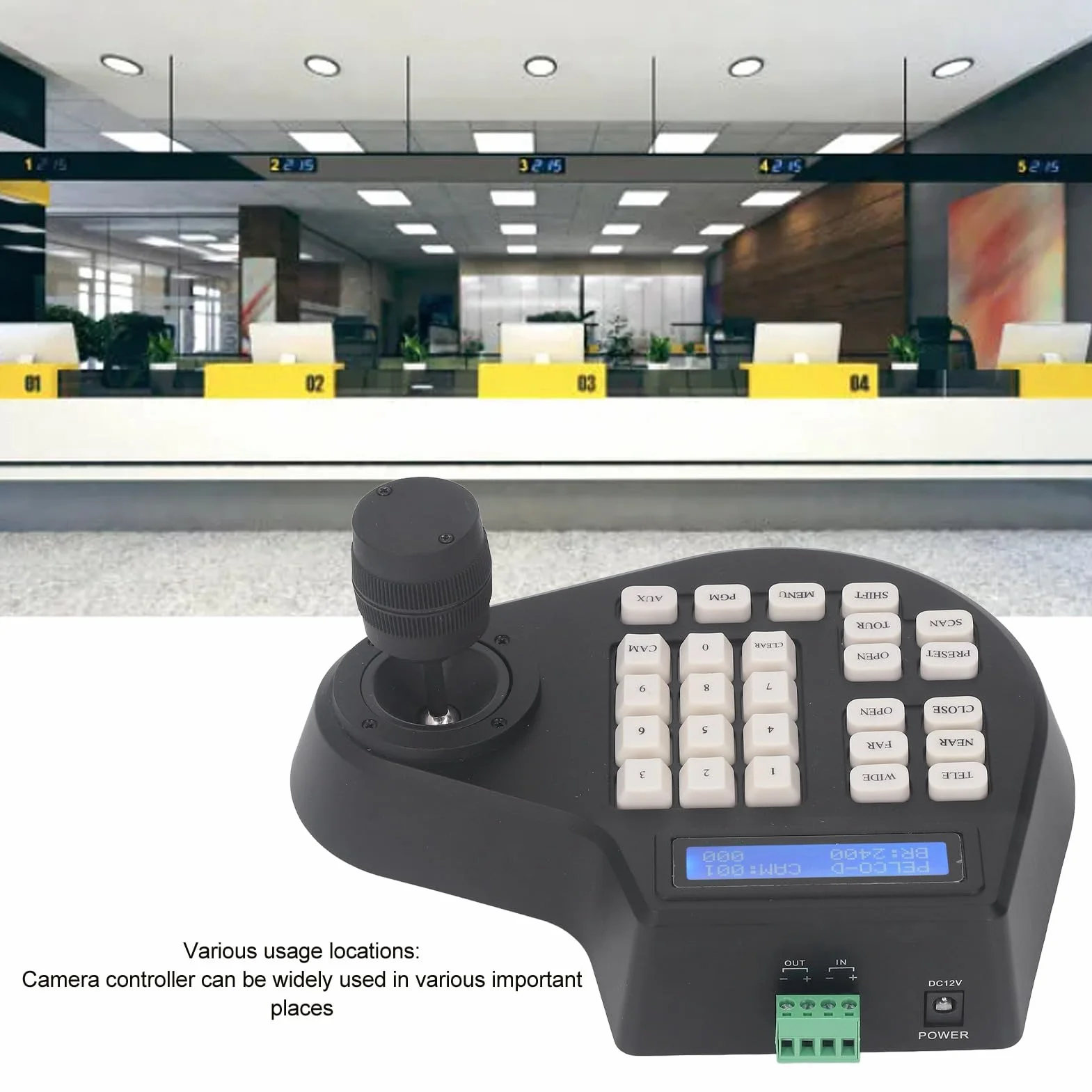 Walfront Mini Analogowa Kamera PTZ Klawiatura Analogowa Koncentryczna Kamera Kopułkowa Kontroler z Joystickiem 2D Magistrala Wyświetlacz LCD Szerokie Zastosowanie 100–240 V (Wtyczka UE od 100 do