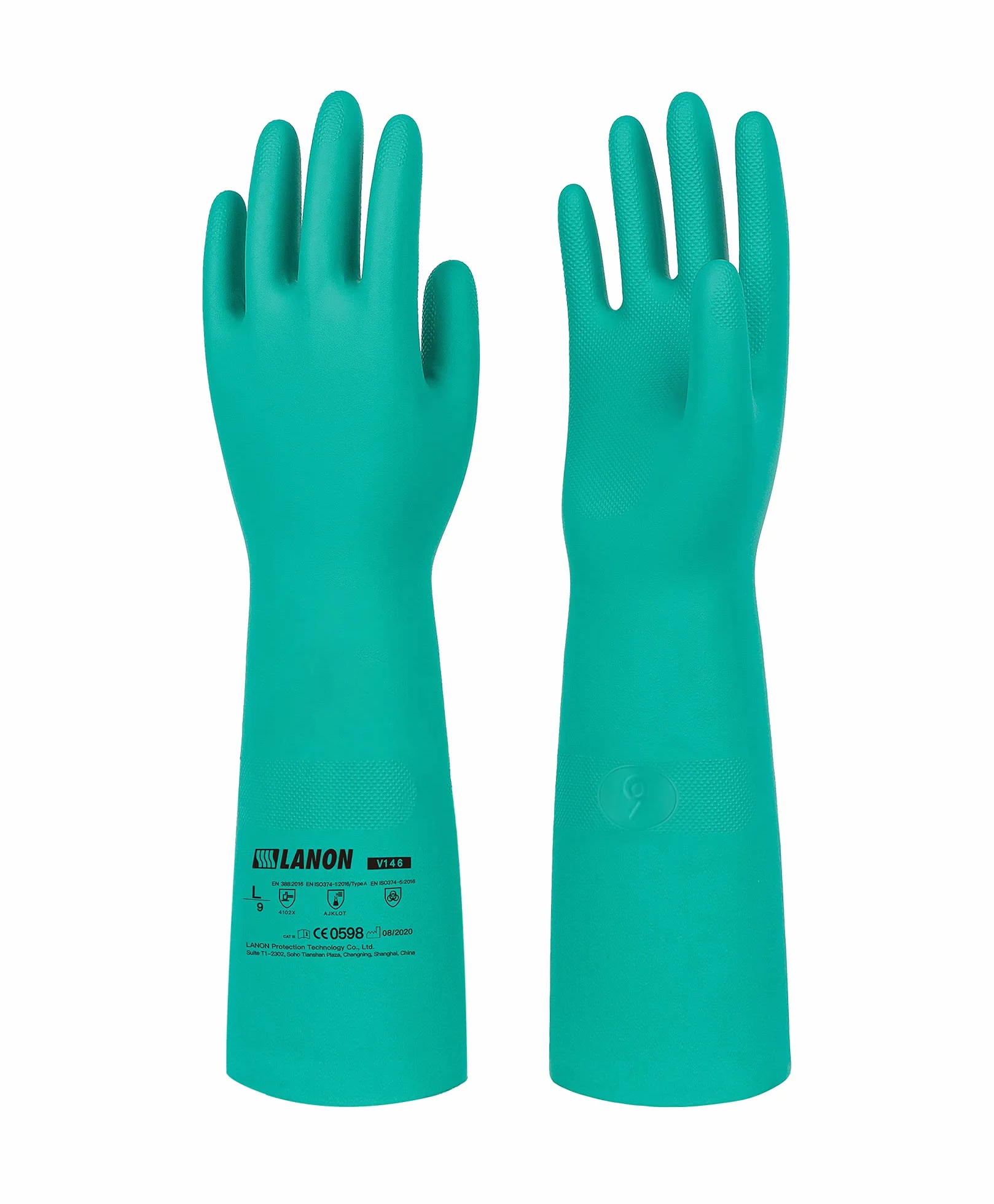 LANON Protection Chemical Resistant Gloves 18Inch Nitrile Non-slip Chemical Protective Gloves Resist Strong Acid, Alkali,Latex Free Safety Work Gloves 22mil Heavy Duty Gloves Large Green…
