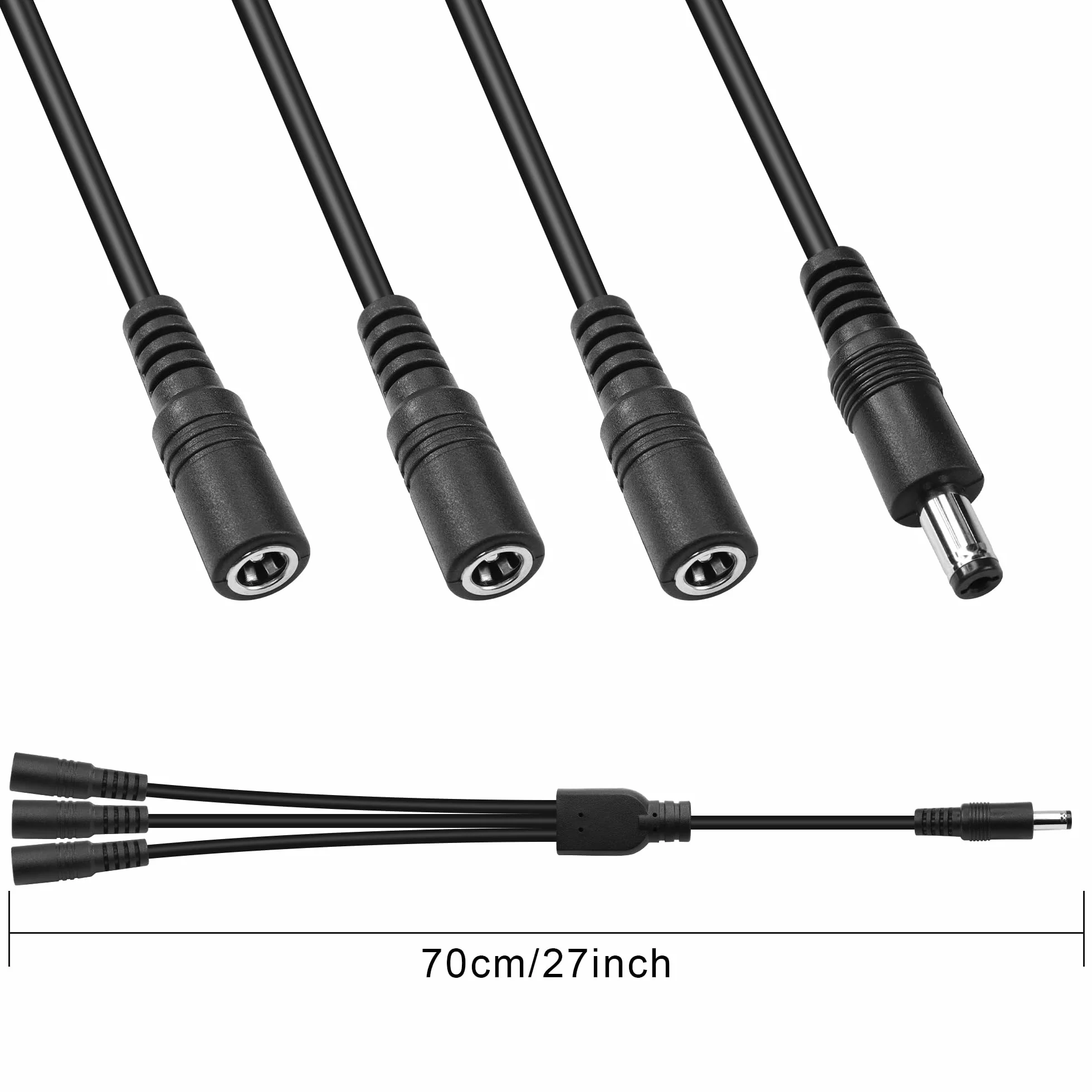 GINTOOYUN Kabel rozdzielający DC Power y 1 wtyczka, 3 gniazda DC 5,5 mm x 2,1 mm, kabel rozdzielający, adapter do kamer CCTV, routerów, DVR i LED (od 1 do 3 dróg) (od 1 do 3 drożności)