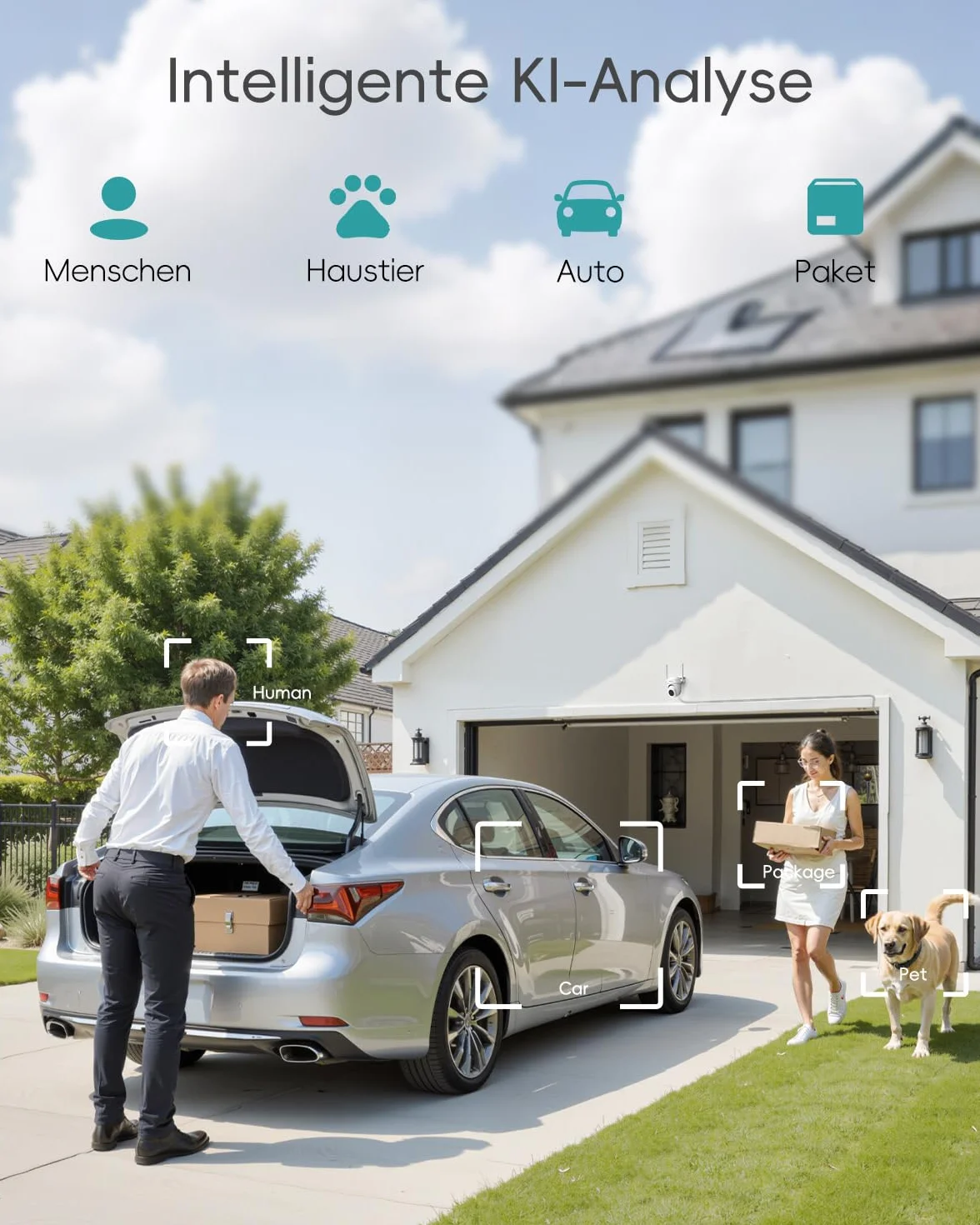 ZUMIMALL Zewnętrzna kamera monitoringowa 5G/2,4 GHz WLAN monitoring na zewnątrz, przewodowa, 355°/90° PTZ, nagrywanie 24/7, widoczność w nocy, kolorowa, pamięć w chmurze, rozpoznawanie sztucznej