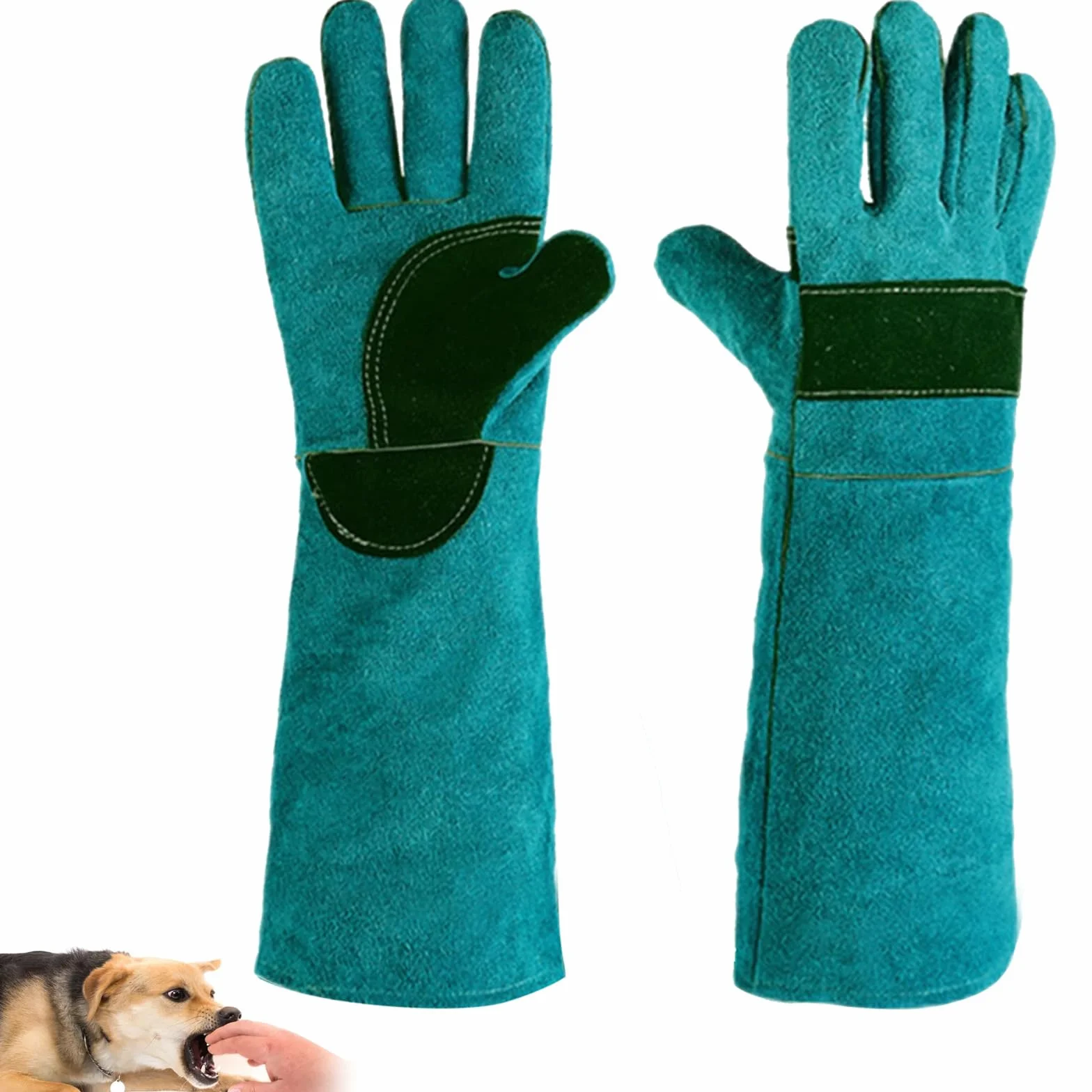 Tokaneit Anti Bite rękawice ochronne, rękawice odporne na gryzienie zwierząt domowych, zielone, 45 cm