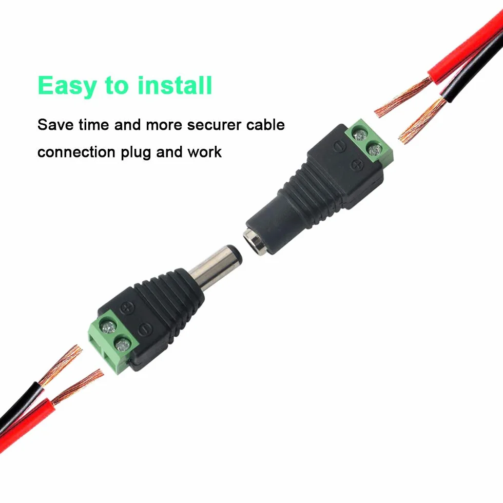 16 par Premium 5,5 x 2,1 mm złącze zasilania DC, 12 V / 24 V męski i żeński adapter zasilania DC, 2-pinowe złącze śrubowe DC, do taśmy LED kamery CCTV