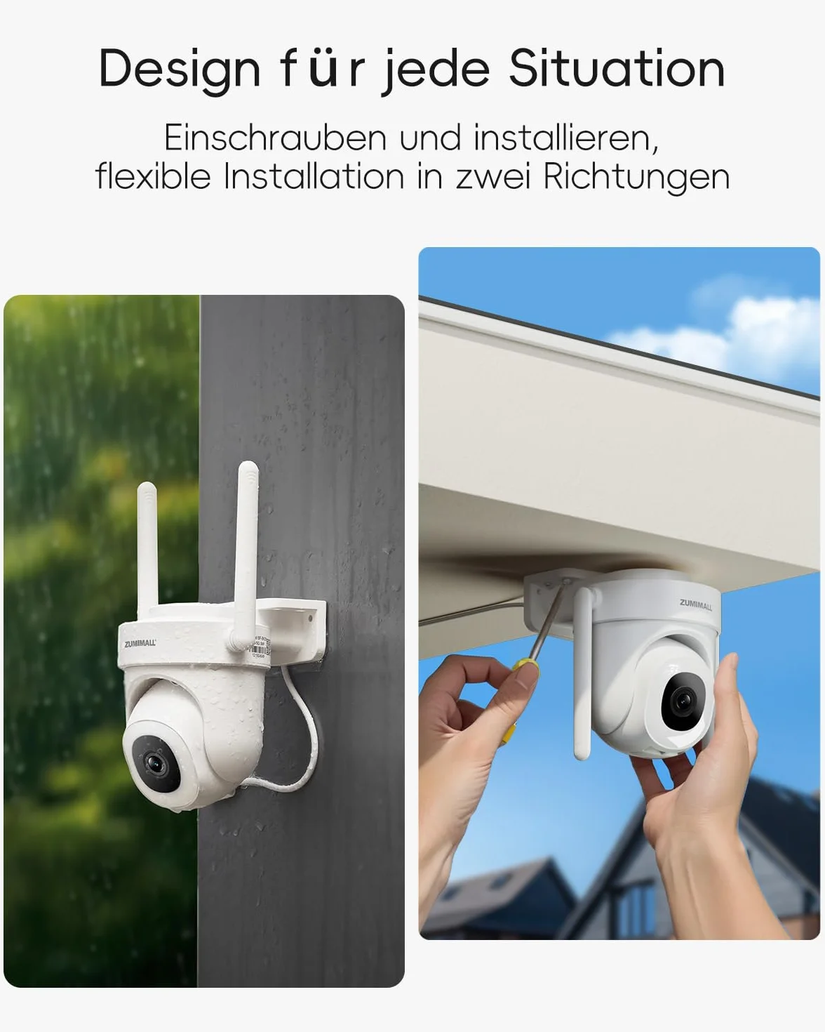 ZUMIMALL Zewnętrzna kamera monitoringowa 5G/2,4 GHz WLAN monitoring na zewnątrz, przewodowa, 355°/90° PTZ, nagrywanie 24/7, widoczność w nocy, kolorowa, pamięć w chmurze, rozpoznawanie sztucznej