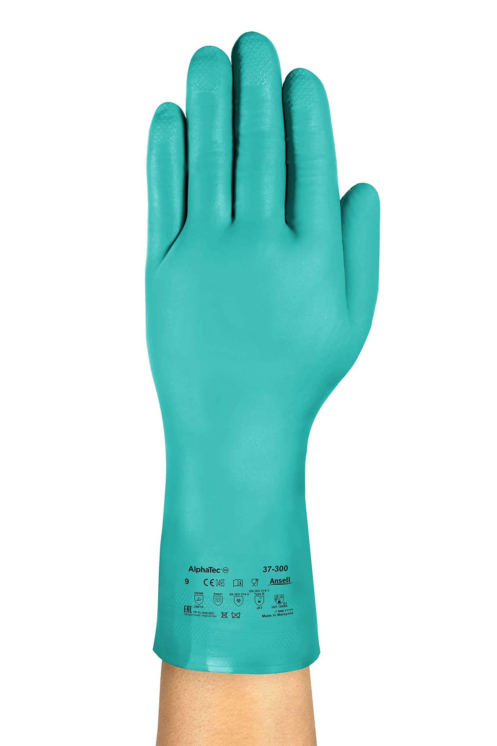Ansell AlphaTec 37-300 Damskie I Męskie,Odporne Na Chemikalia Rękawice Robocze,Przetwórstwo Spożywcze,Sprzątanie Domów,Cienki Nitryl,Precyzja Działania I Chwytność,Zielone,L (12 par)