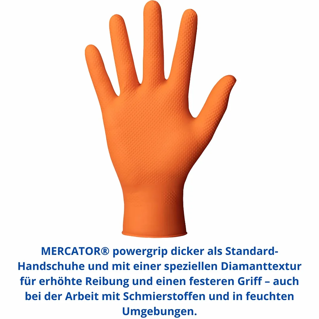 Mercator Rękawice nitrylowe POWERGRIP, bezpudrowe, pomarańczowe, rozmiar: M - 50 sztuk