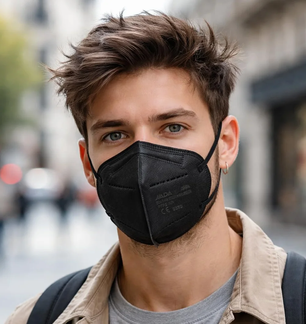 CRAZYCHIC - Maska FFP2 NR Czarna Certyfikowana CE EN149 - Maska Maseczka Ochrona Dróg Oddechowych - Wysoka Filtracja 5 Warstw - Hipoalergiczna - Indywidualne Opakowanie - Pudełko