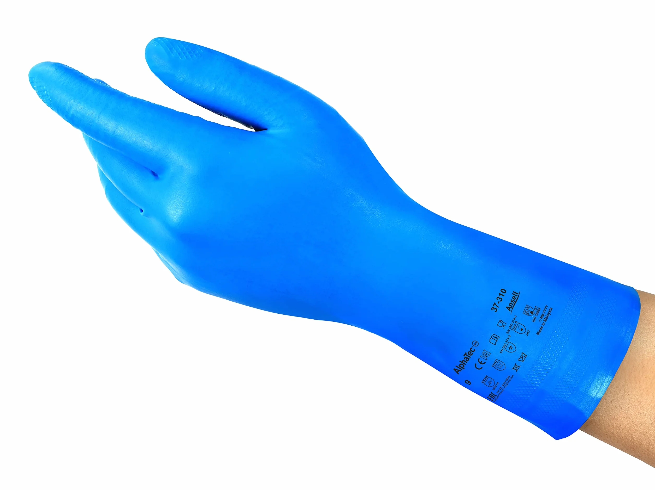 Ansell AlphaTec 37-310 Damskie I Męskie, Odporne Na Chemikalia, Cienkie Rękawice Nitrylowe, Ochrona Przed Rozpryskami, Przygotowanie Żywności, Silikon, Bez Lateksu, Wodoodporne, Niebieskie, L (12 Par)