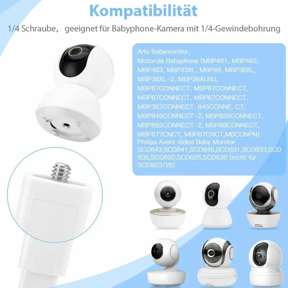 Elastyczny uchwyt do niani kompatybilny z TP-Link Tapo C200 C210 C211 C212 C220 C225, silikonowy regulowany drążek do kamery bezpieczeństwa łóżeczka, biały