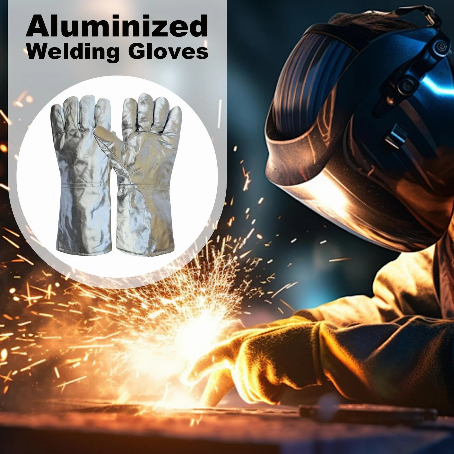 Rękawice Termoizolacyjne - Rękawice Ze Wzmacnianą Folią Aluminiową Do Odlewania - Bezpieczne Robocze Do Hutnictwa Szkła Metalurgii Kuchni