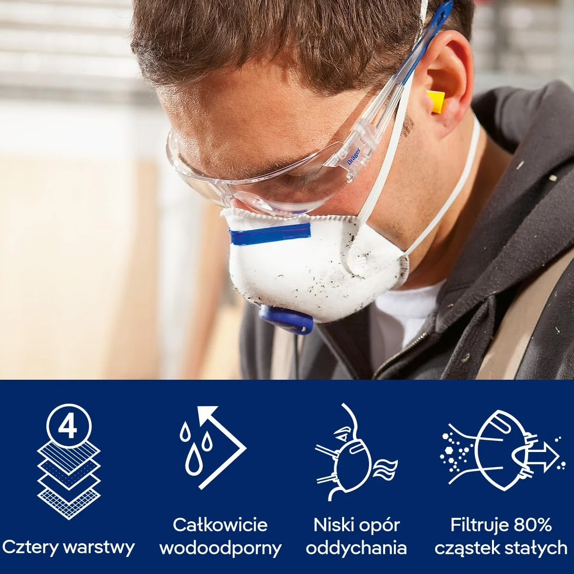 Dräger X-plore 1310 V FFP1 maska oddechowa z zaworem, jednorazowa maska przeciwpyłowa przeciwko nietoksycznym pyłom i cząsteczkom dymu, rozmiar uniwersalny, 3 sztuki