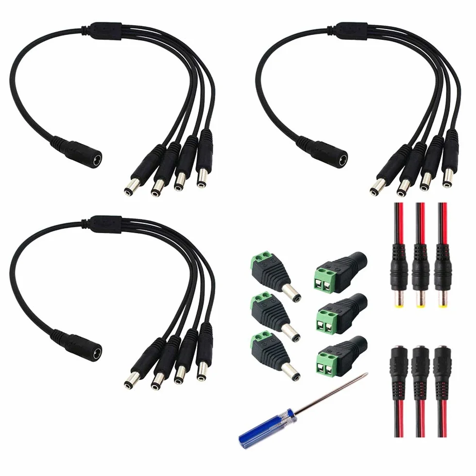 GTIWUNG 1 gniazdo do 4 wtyczek DC rozdzielacz prądu DC 5,5 x 2,1 mm, żeński kabel zasilający DC Pigtails wtyczka do kamery CCTV kabel przyłączeniowy wtyk DC Power Jack Plug Adapter
