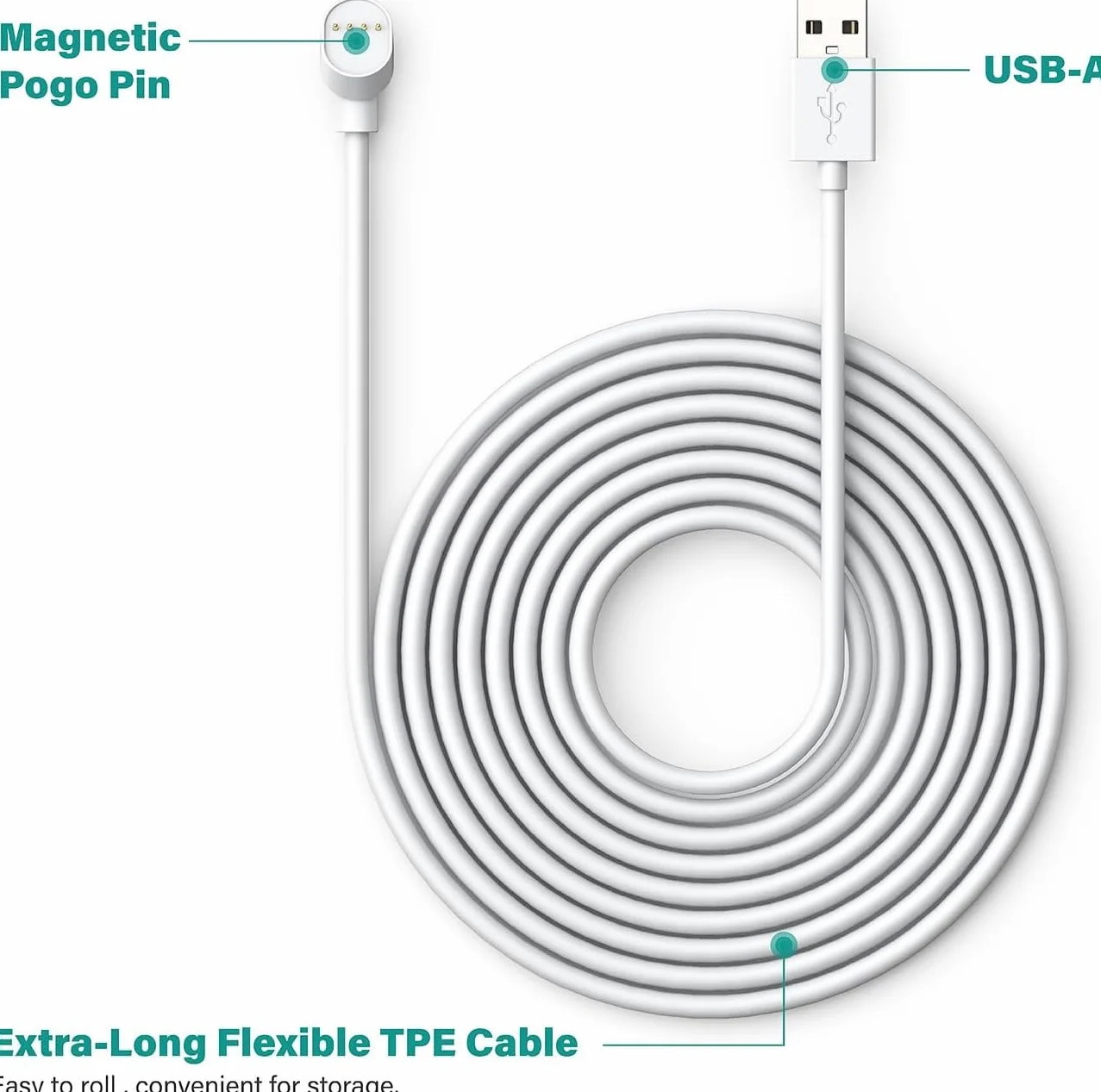 Kabel zasilający 17 stóp/5,2 m, 26,2 stopy / 8 m, 34 stopy, 10,4 m, kompatybilny z kamerą Google Nest Cam (bateria), magnetyczny kabel ładujący do baterii Google Nest Cam do użytku wewnątrz i na