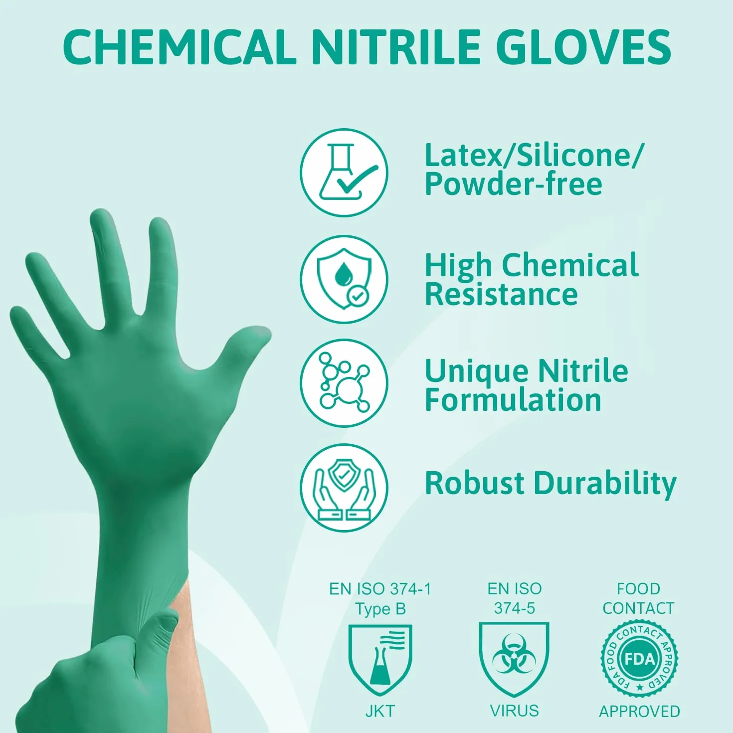 Ansell TouchNTuff 92-600,Wielofunkcujne rękawiczki jednorazowe z nitrylem,Bezpudrowe,Bez lateksu,Do przygotowywania żywności,Odporne na chemikalia,Ochrona mechaniczna,Zielone,L (100 rękawiczek)