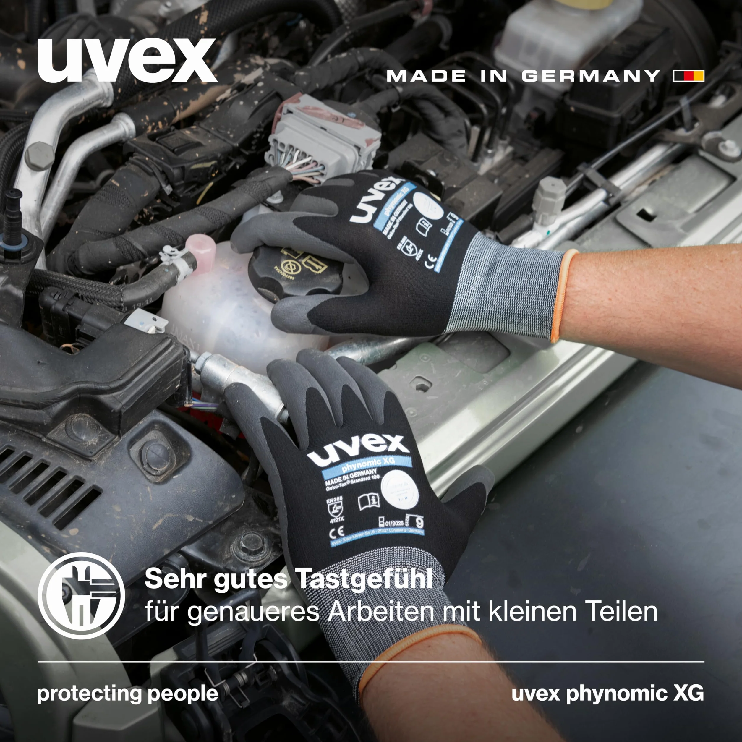 Uvex 3 pary rękawic roboczych phynomic XG - Rękawice ochronne do pracy - EN 388 - Szare/czarne - 11/2XL