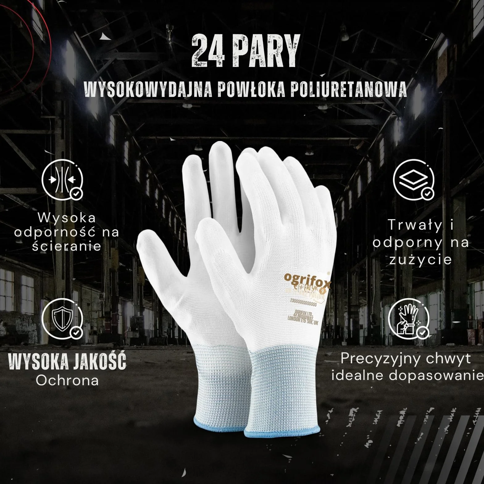 FUZZIO 24 pary rękawic roboczych powlekanych PU ogrodnictwo mechanik klips rękawica (XL - 10, czarne)