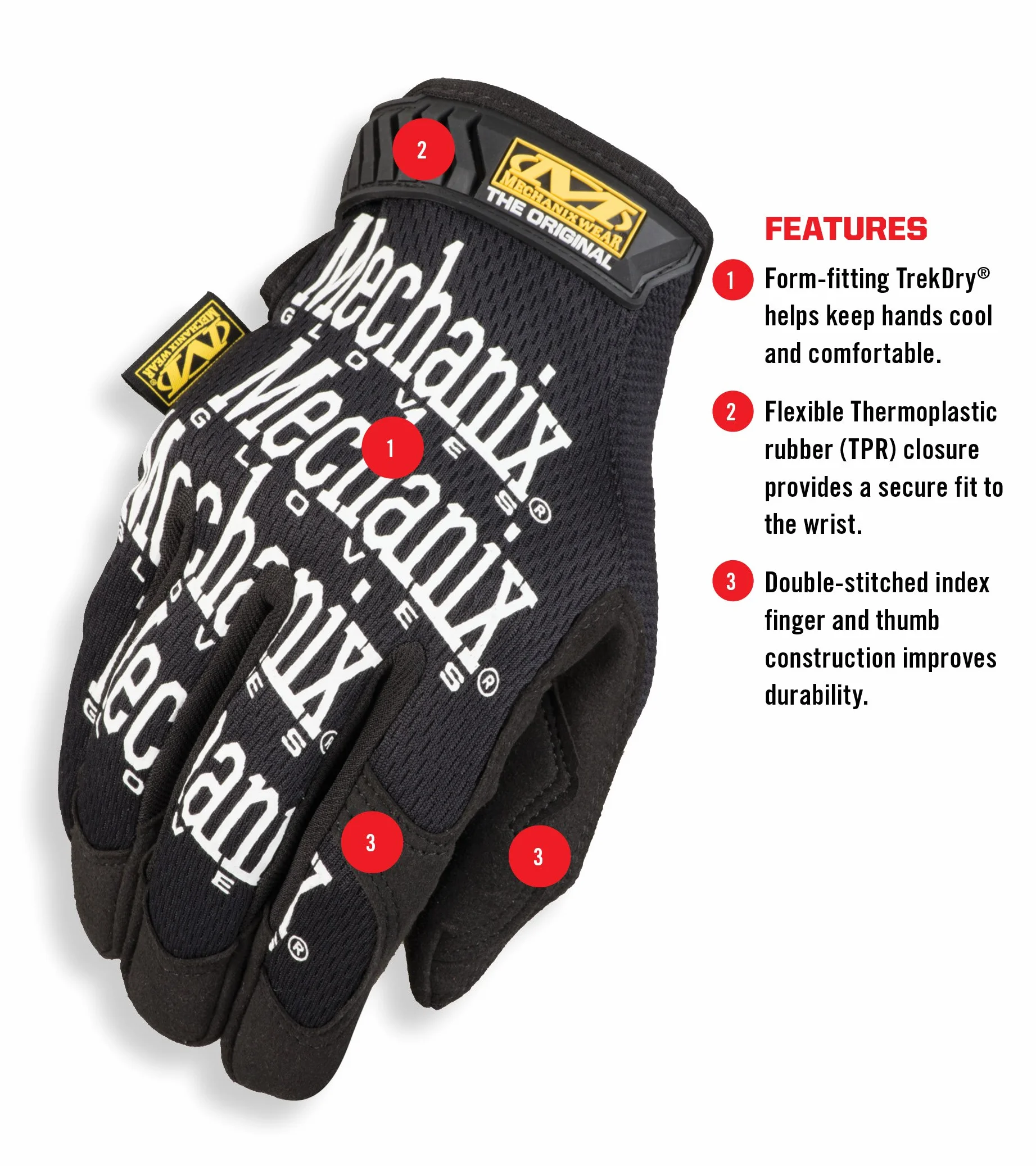 Mechanix Wear Oryginalne rękawice robocze (średnie, czarne)