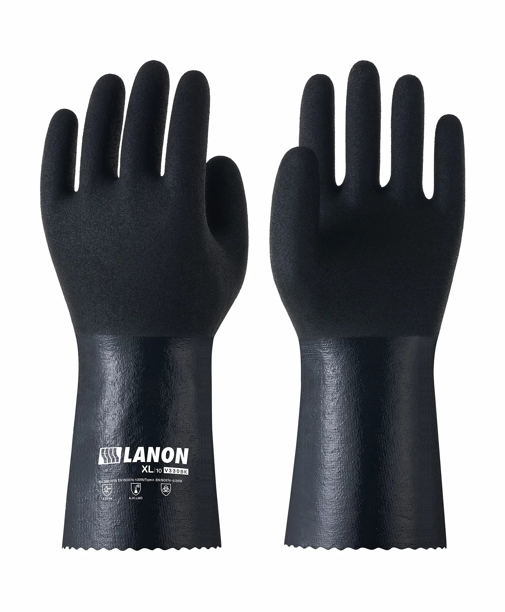 LANON Protection Black Nitrile Chemical Resistant Gloves, Heavy Duty Work Gloves, Non-slip, Latex Free, Reusable, Large, CAT III…