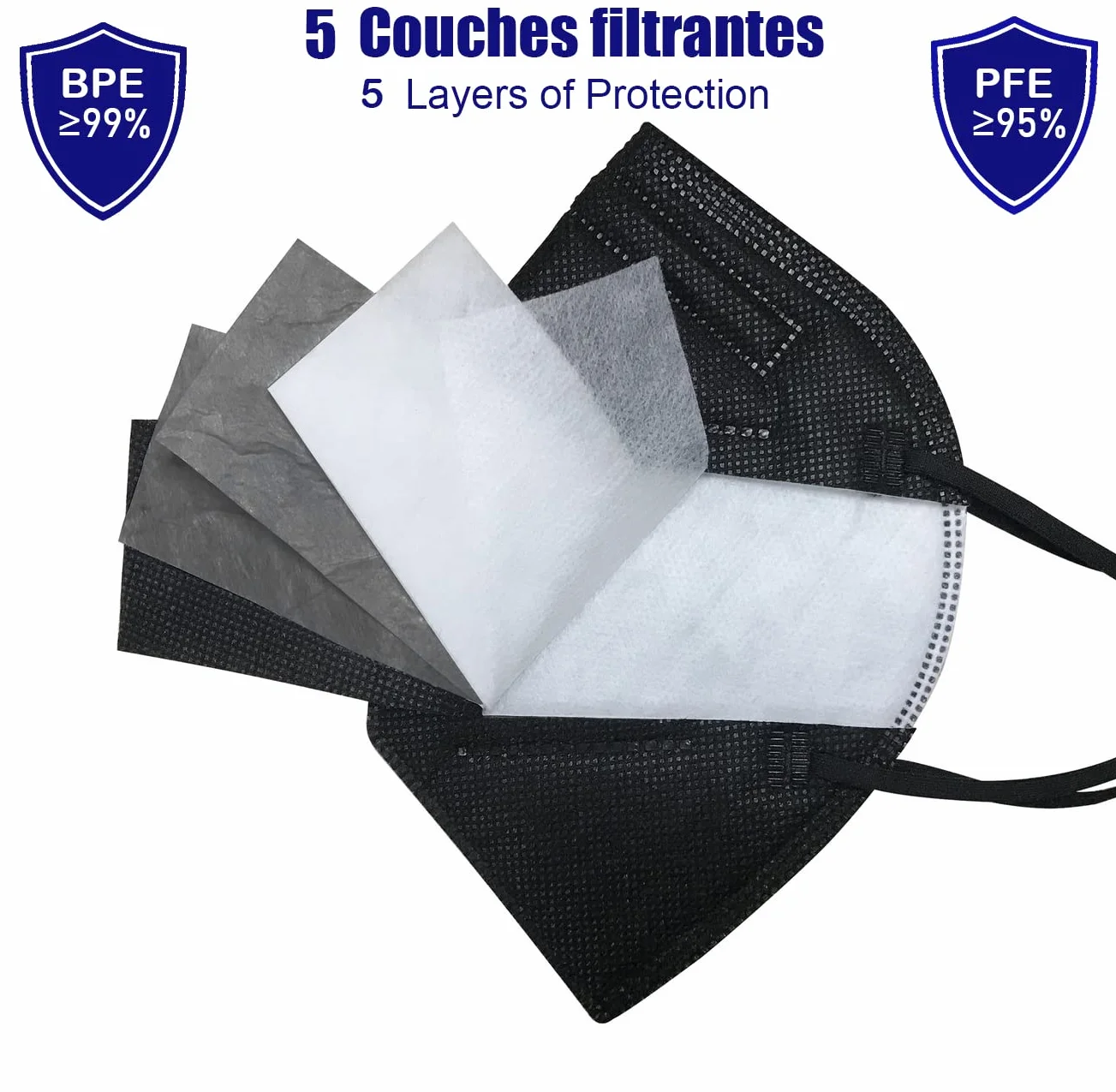 CRAZYCHIC - 10X Maska FFP2 NR Czarna Certyfikowana CE EN149 - Maseczka Ochrona Dróg Oddechowych - Wysoka Filtracja 5 Warstw - Hipoalergiczna - Indywidualne Opakowanie - Pudełko 10 Szt.